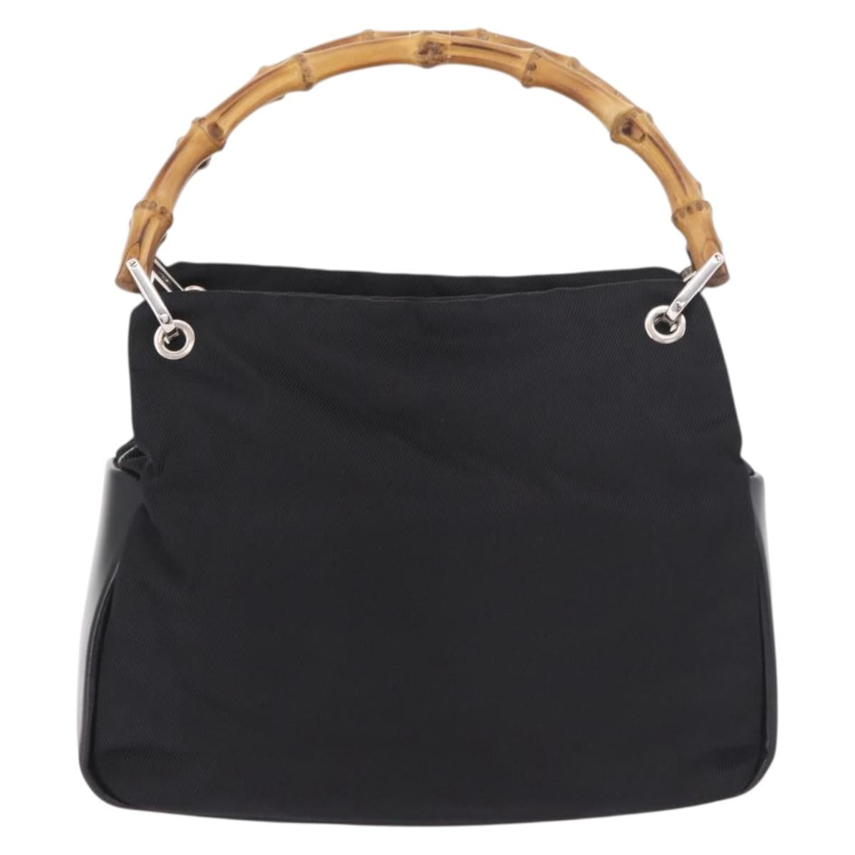 GUCCI Bamboo Tote Bag Canvas Black Silver 000 1014 0575 Auth 187875A