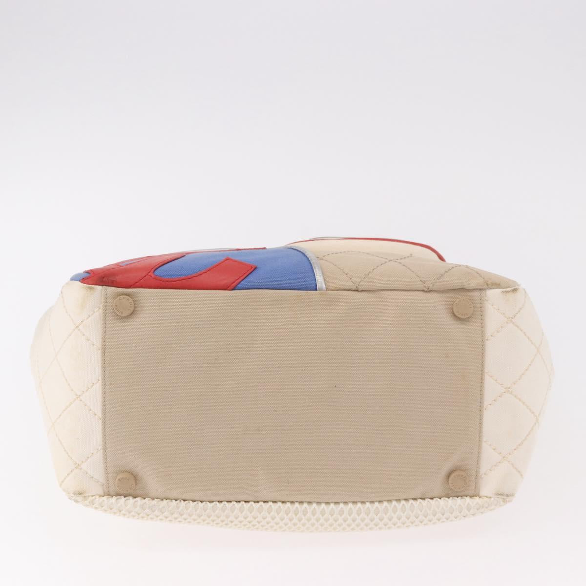 CHANEL No. 5 Wild Stitch Chain Tote Bag Canvas Ivory Silver CC Auth 187876A