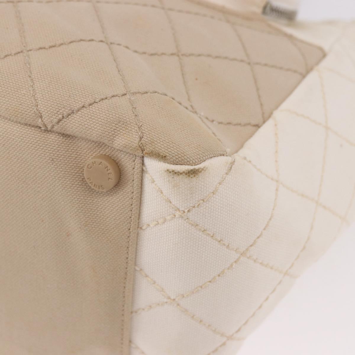 CHANEL No. 5 Wild Stitch Chain Tote Bag Canvas Ivory Silver CC Auth 187876A