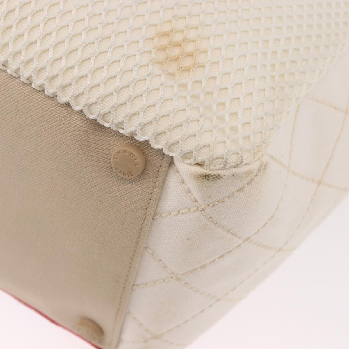 CHANEL No. 5 Wild Stitch Chain Tote Bag Canvas Ivory Silver CC Auth 187876A