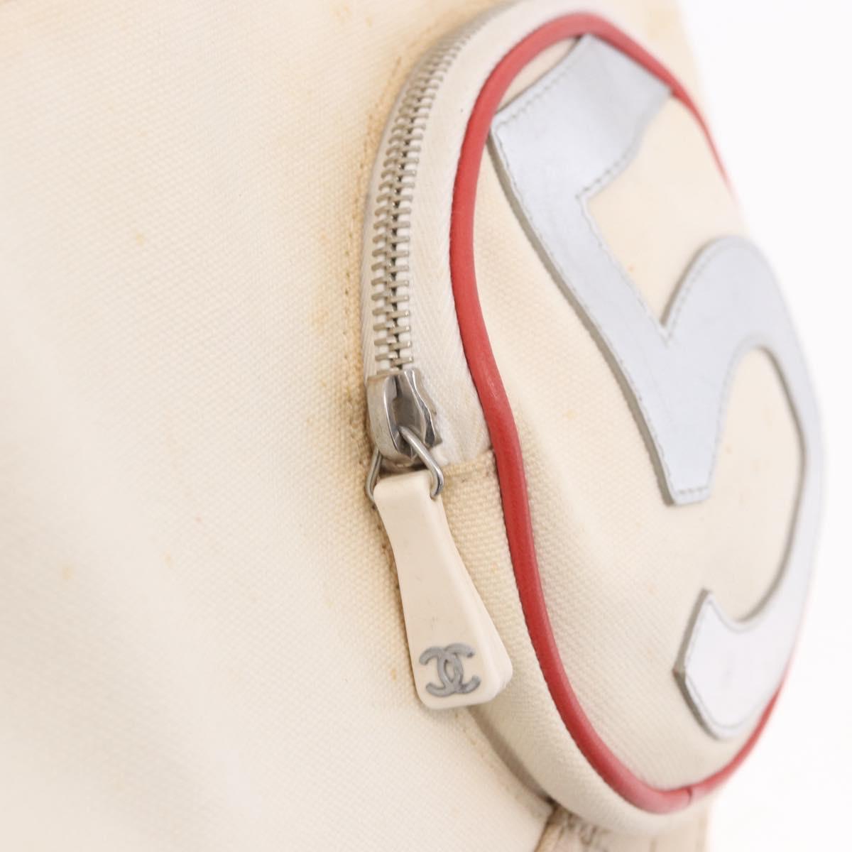 CHANEL No. 5 Wild Stitch Chain Tote Bag Canvas Ivory Silver CC Auth 187876A
