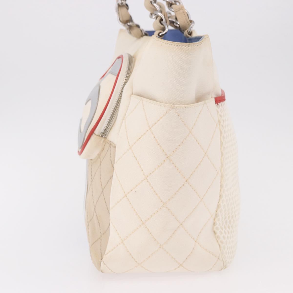 CHANEL No. 5 Wild Stitch Chain Tote Bag Canvas Ivory Silver CC Auth 187876A