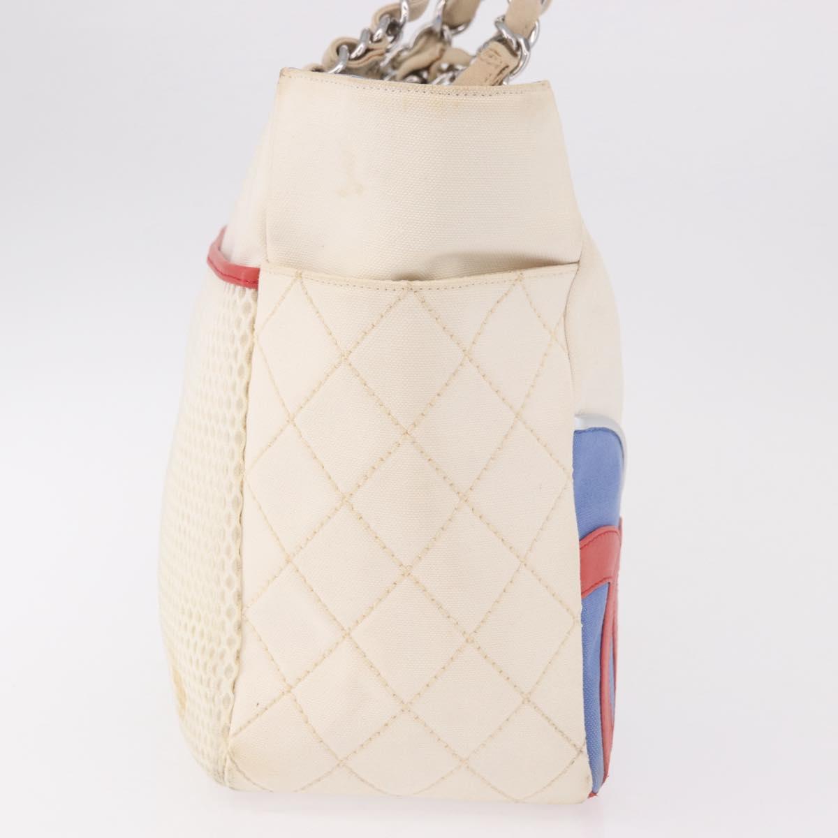 CHANEL No. 5 Wild Stitch Chain Tote Bag Canvas Ivory Silver CC Auth 187876A
