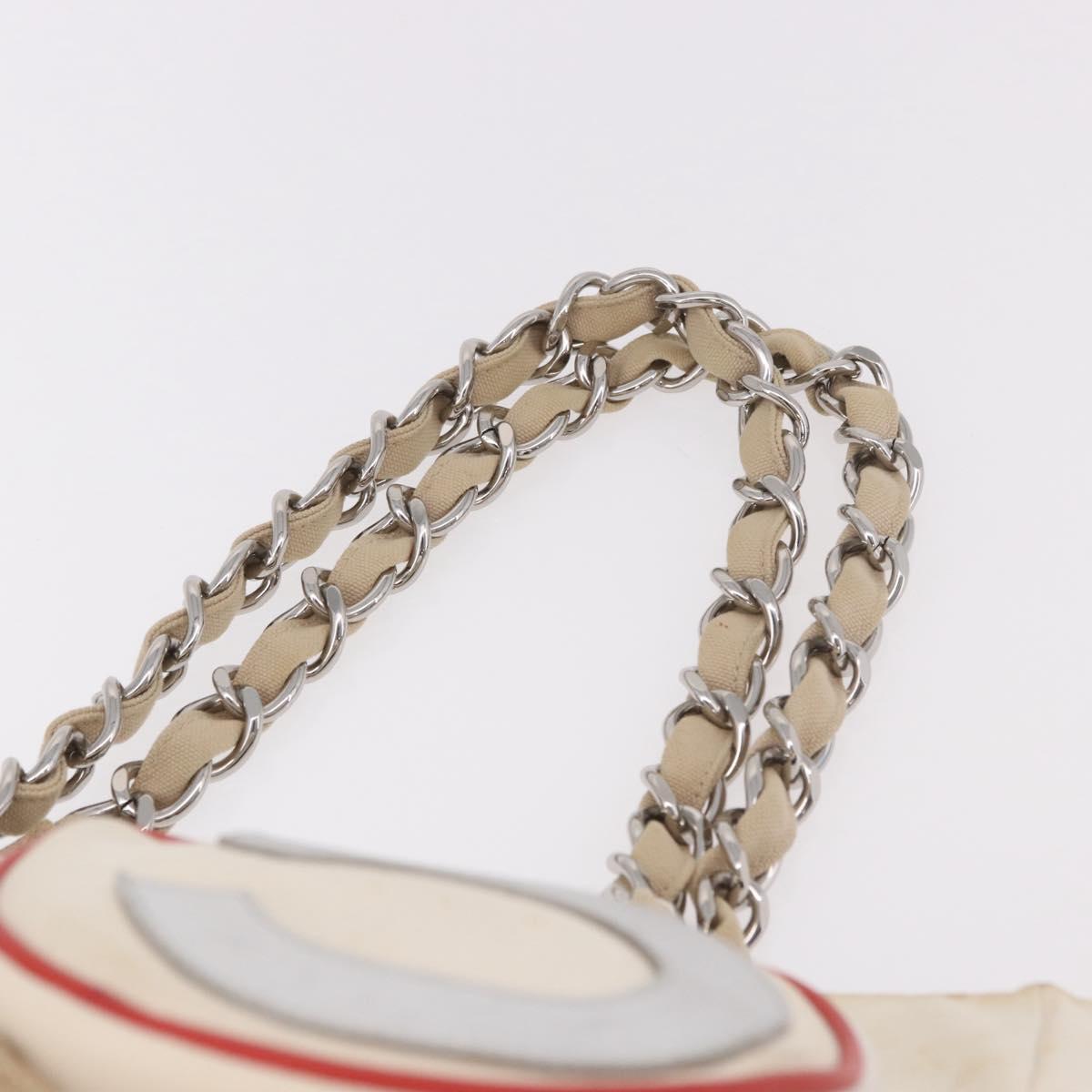 CHANEL No. 5 Wild Stitch Chain Tote Bag Canvas Ivory Silver CC Auth 187876A