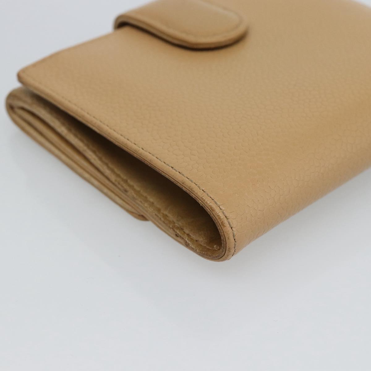 CHANEL Bifold Wallet Caviar Skin Beige Gold CC Auth 187885