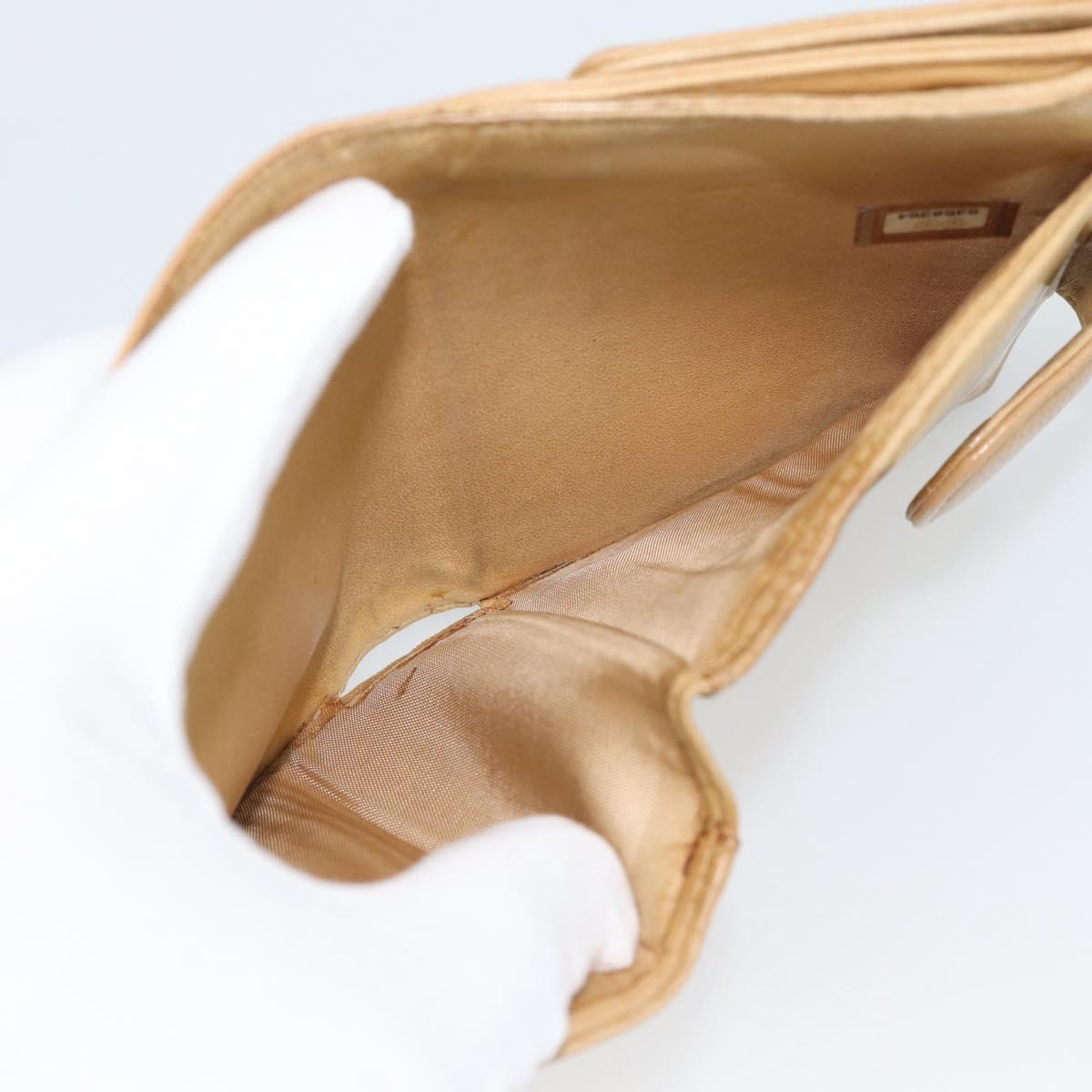 CHANEL Bifold Wallet Caviar Skin Beige Gold CC Auth 187885