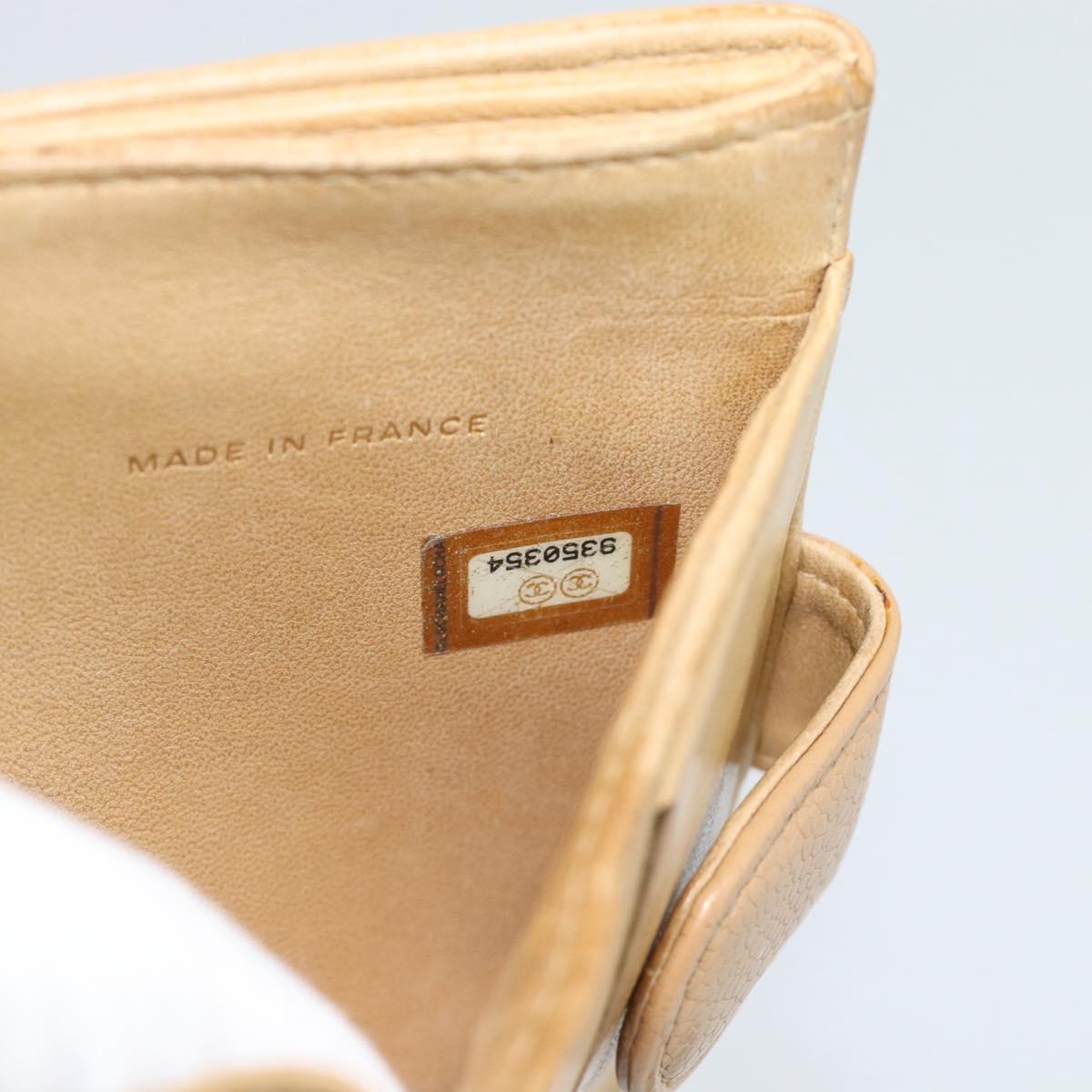 CHANEL Bifold Wallet Caviar Skin Beige Gold CC Auth 187885
