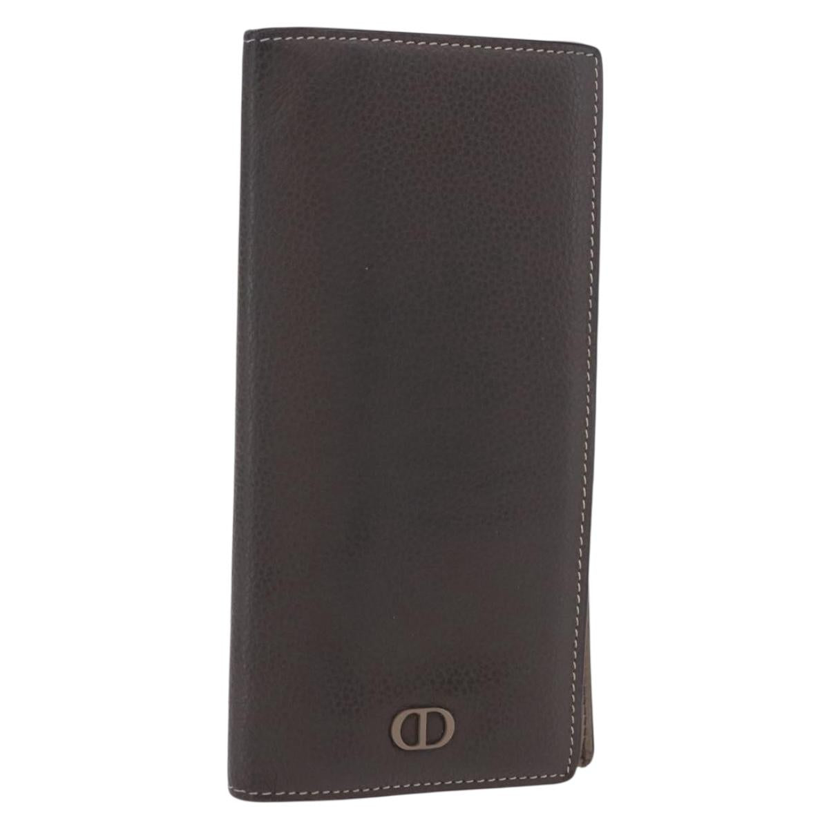 Christian Dior Long Wallet Leather Brown Silver Auth 187887