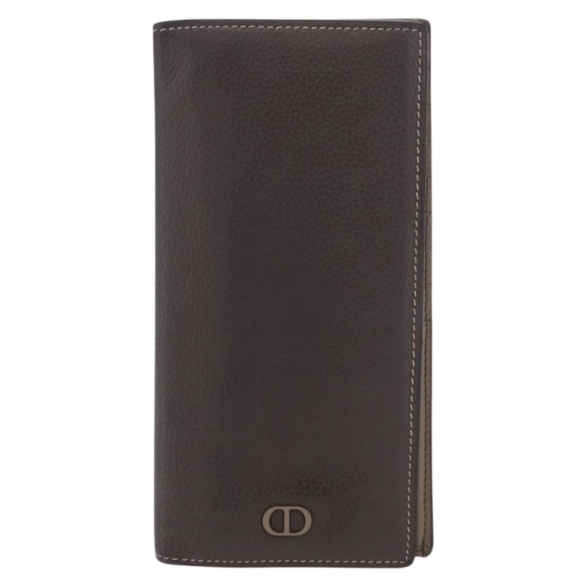 Christian Dior Long Wallet Leather Brown Silver Auth 187887