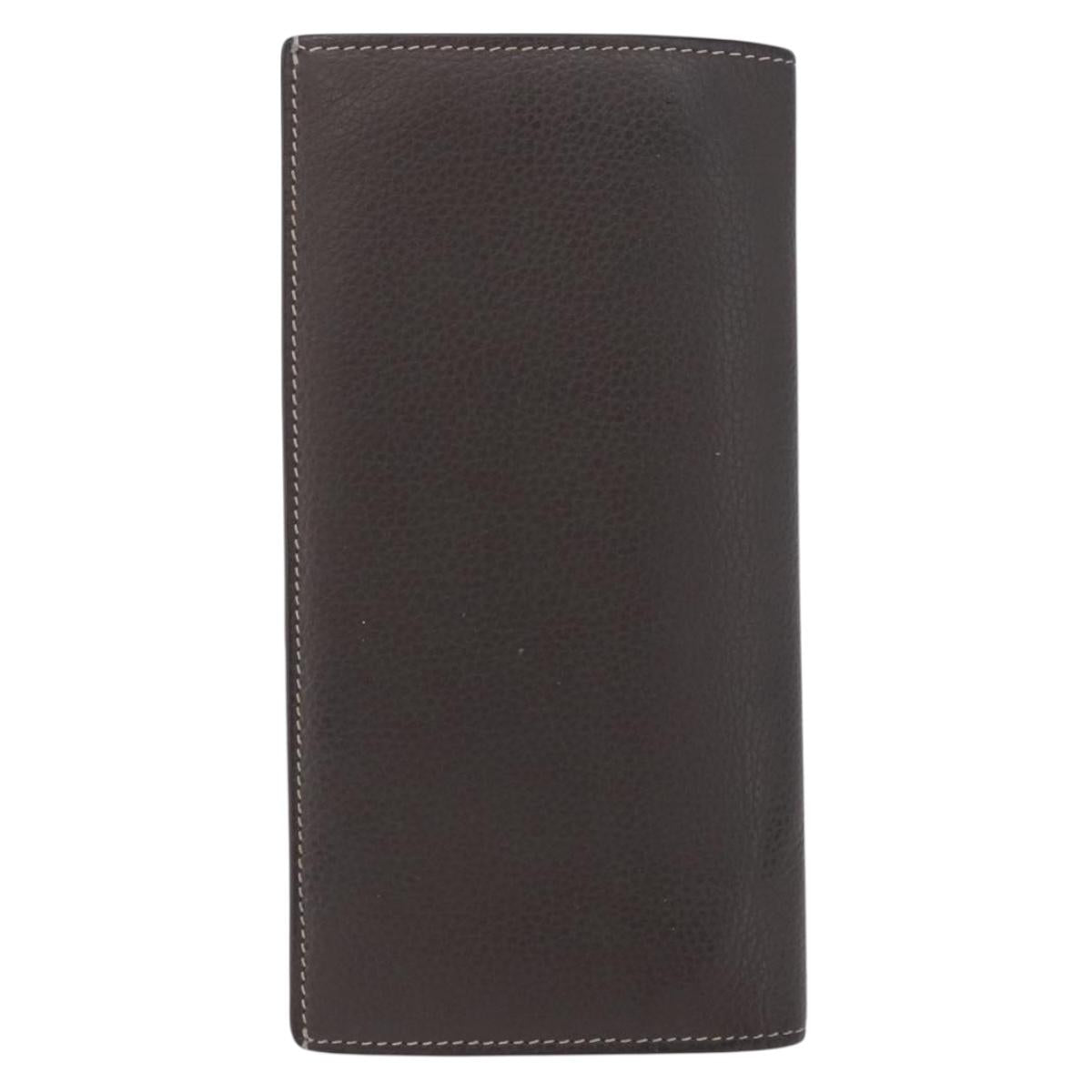 Christian Dior Long Wallet Leather Brown Silver Auth 187887