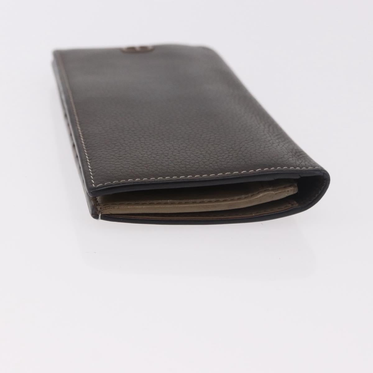 Christian Dior Long Wallet Leather Brown Silver Auth 187887