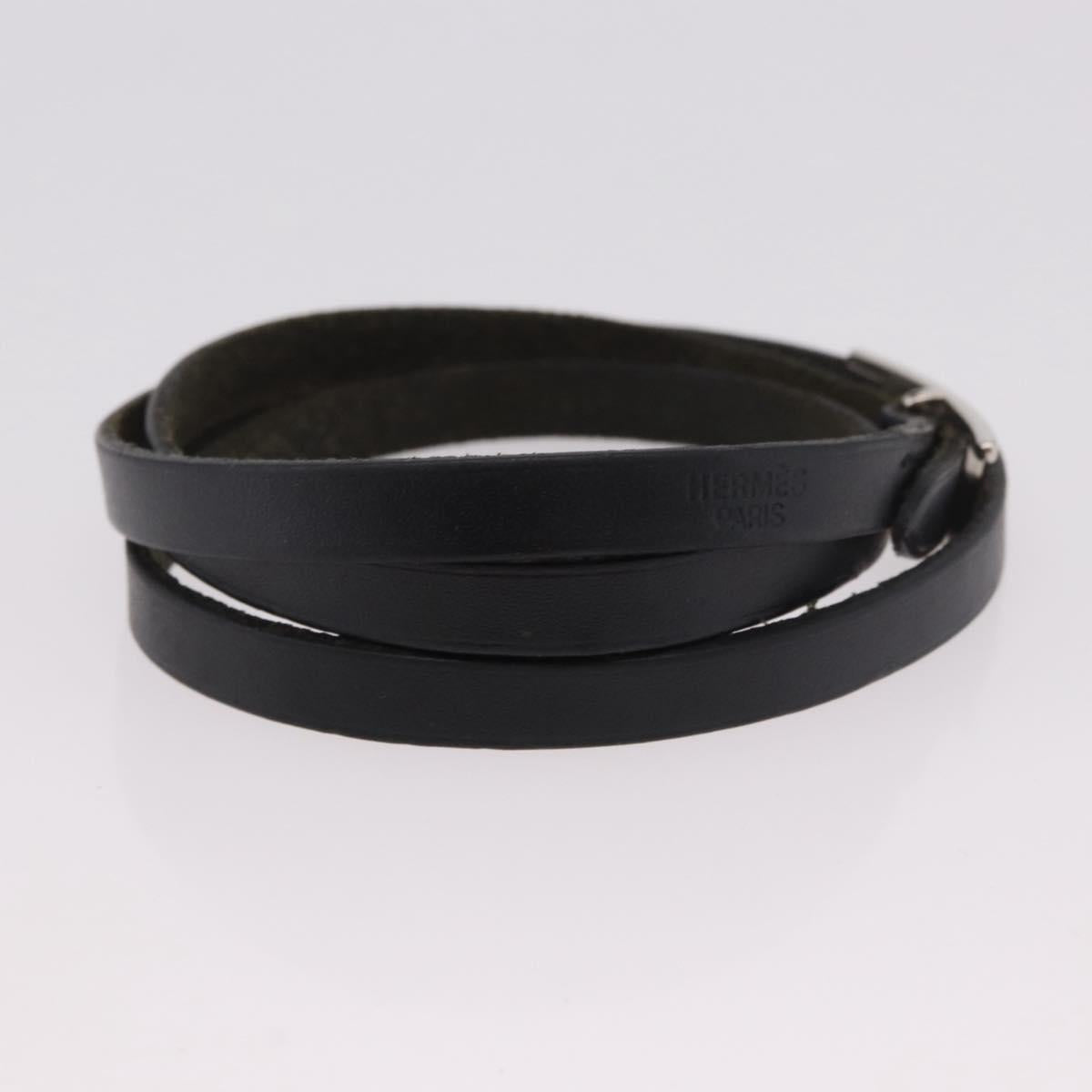 HERMES Appi 3 Bracelet Leather Black Auth 187888