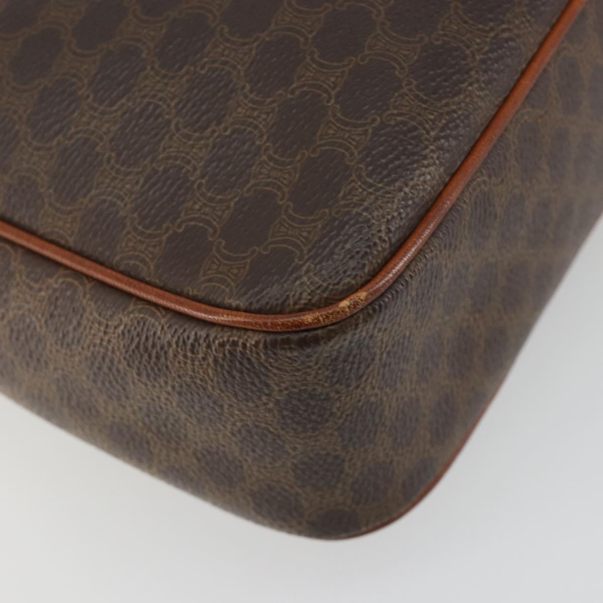 CELINE Macadam Canvas Shoulder Bag PVC Leather Brown Gold Auth 187894