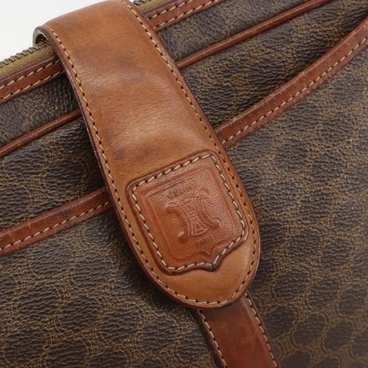 CELINE Macadam Canvas Shoulder Bag PVC Leather Brown Gold Auth 187894