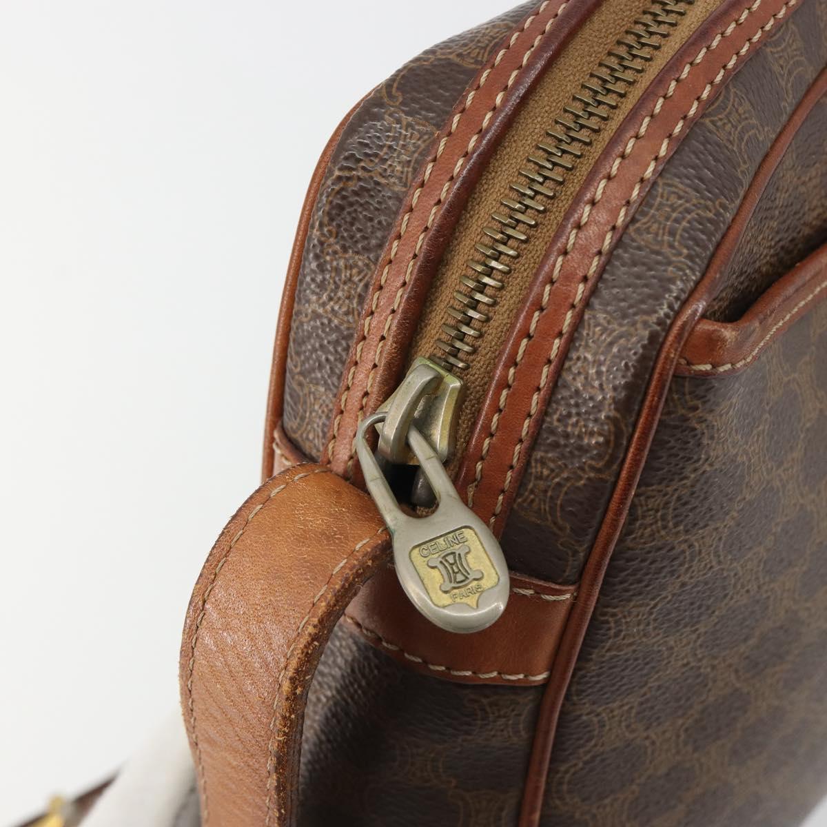 CELINE Macadam Canvas Shoulder Bag PVC Leather Brown Gold Auth 187894