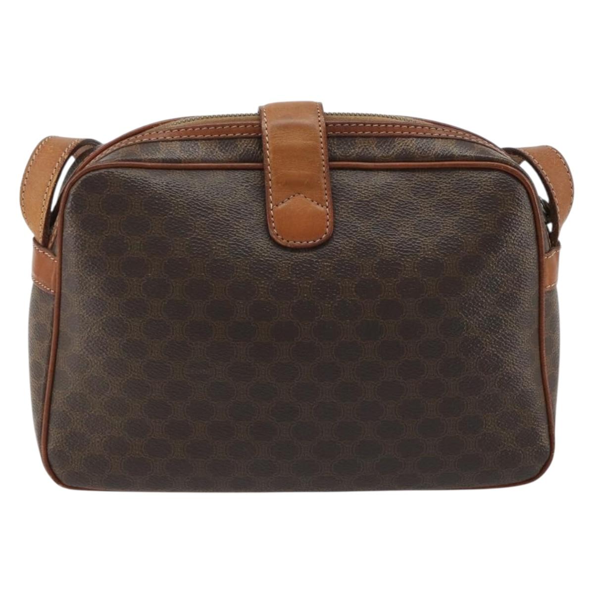 CELINE Macadam Canvas Shoulder Bag PVC Leather Brown Gold Auth 187894