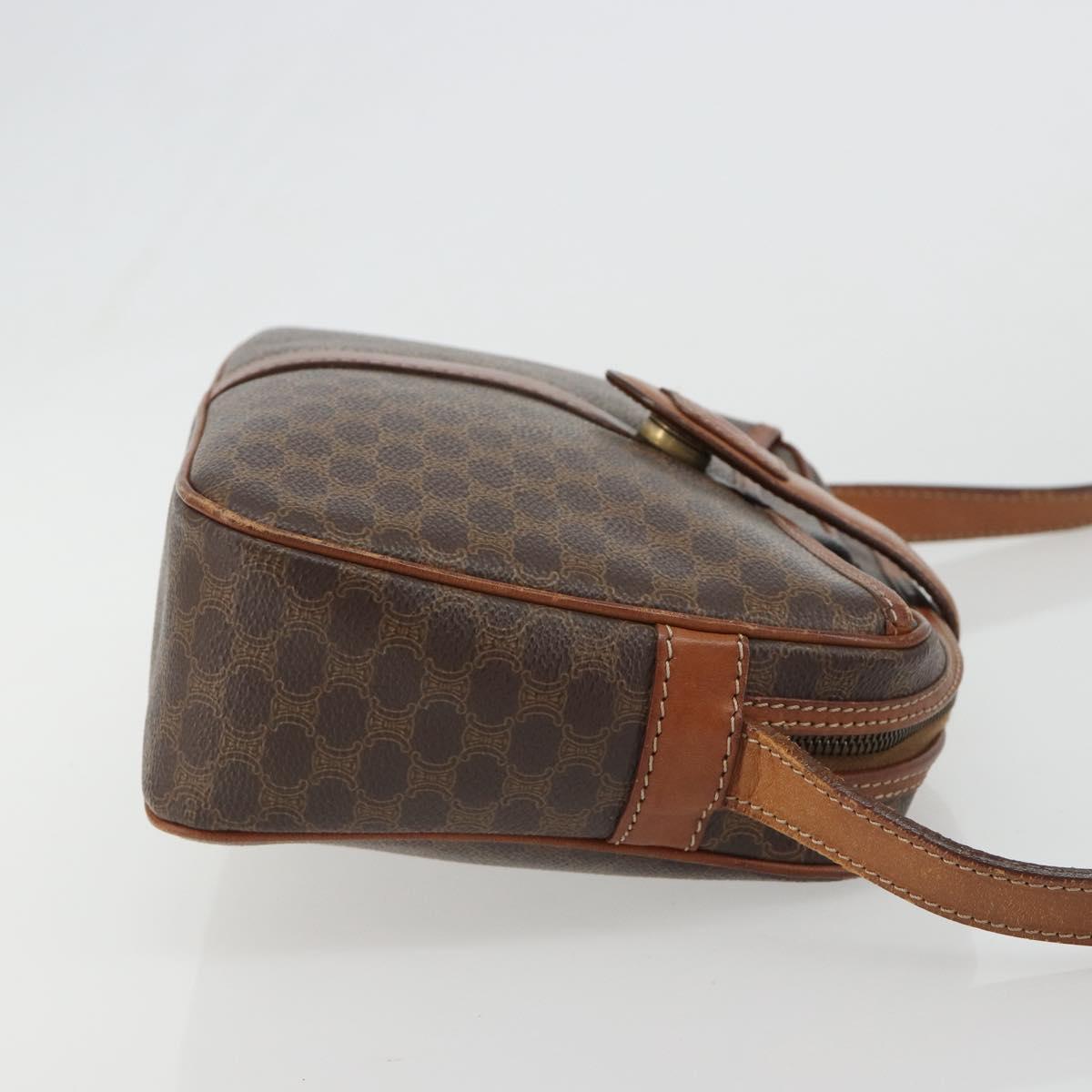 CELINE Macadam Canvas Shoulder Bag PVC Leather Brown Gold Auth 187894
