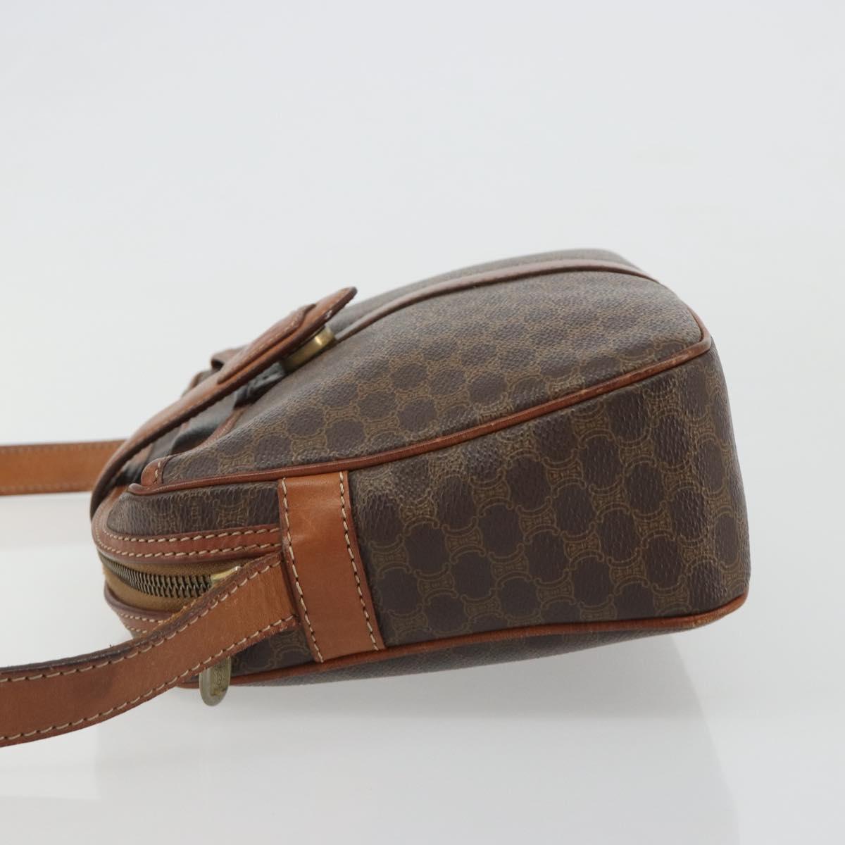 CELINE Macadam Canvas Shoulder Bag PVC Leather Brown Gold Auth 187894