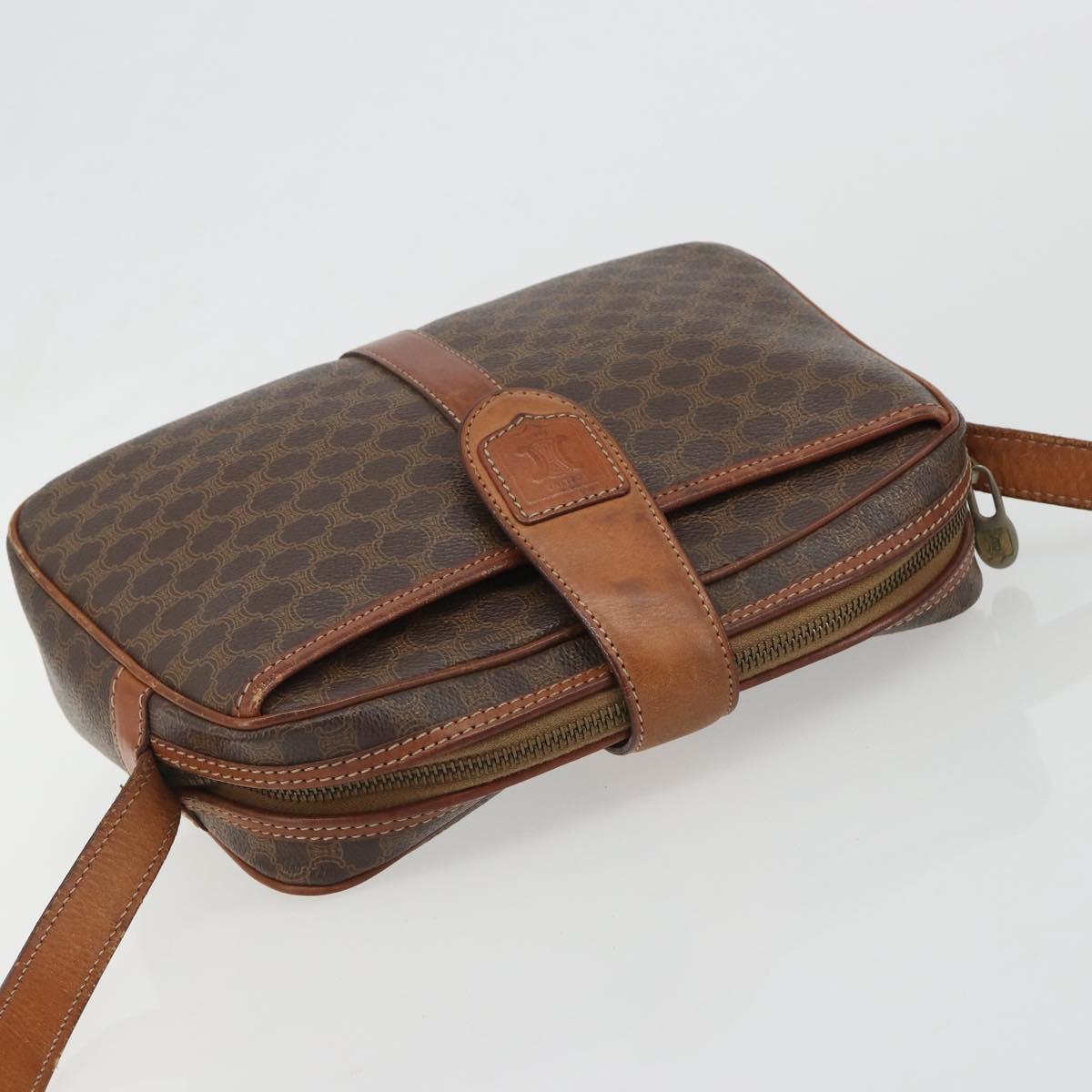 CELINE Macadam Canvas Shoulder Bag PVC Leather Brown Gold Auth 187894