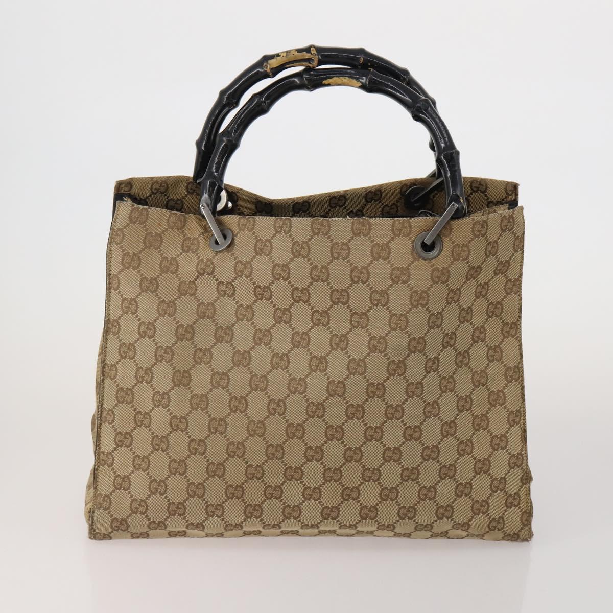 GUCCI GG Canvas Bamboo Hand Bag 3 Set Black Beige Auth 187895