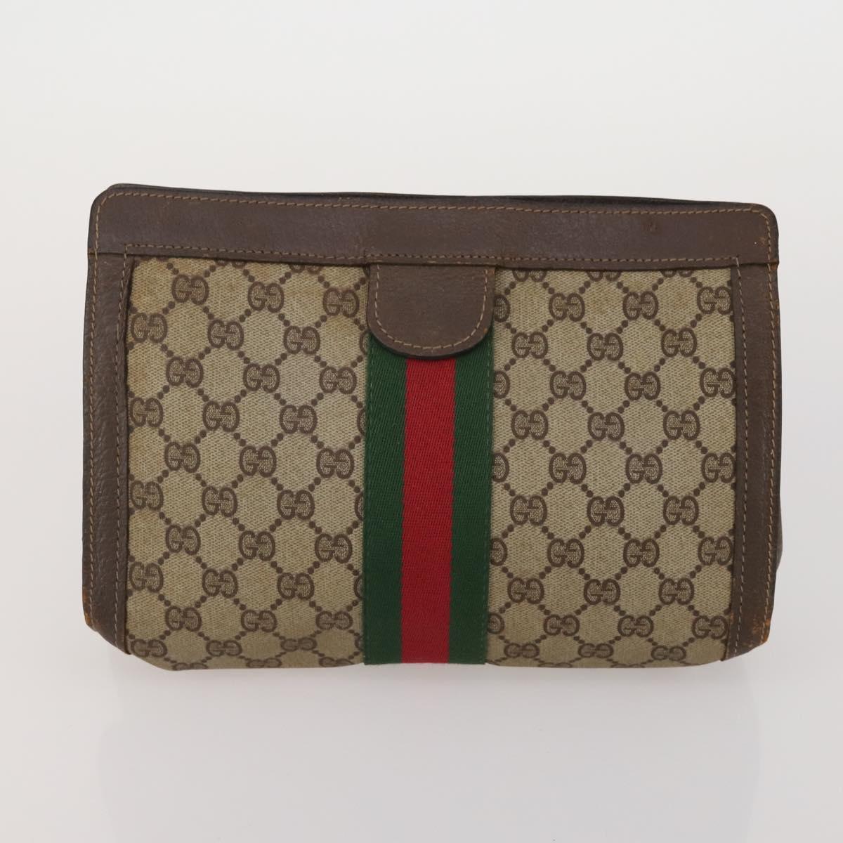 GUCCI GG Supreme Web Sherry Line Bag PVC Suede 3 Set Beige Brown Auth 187898