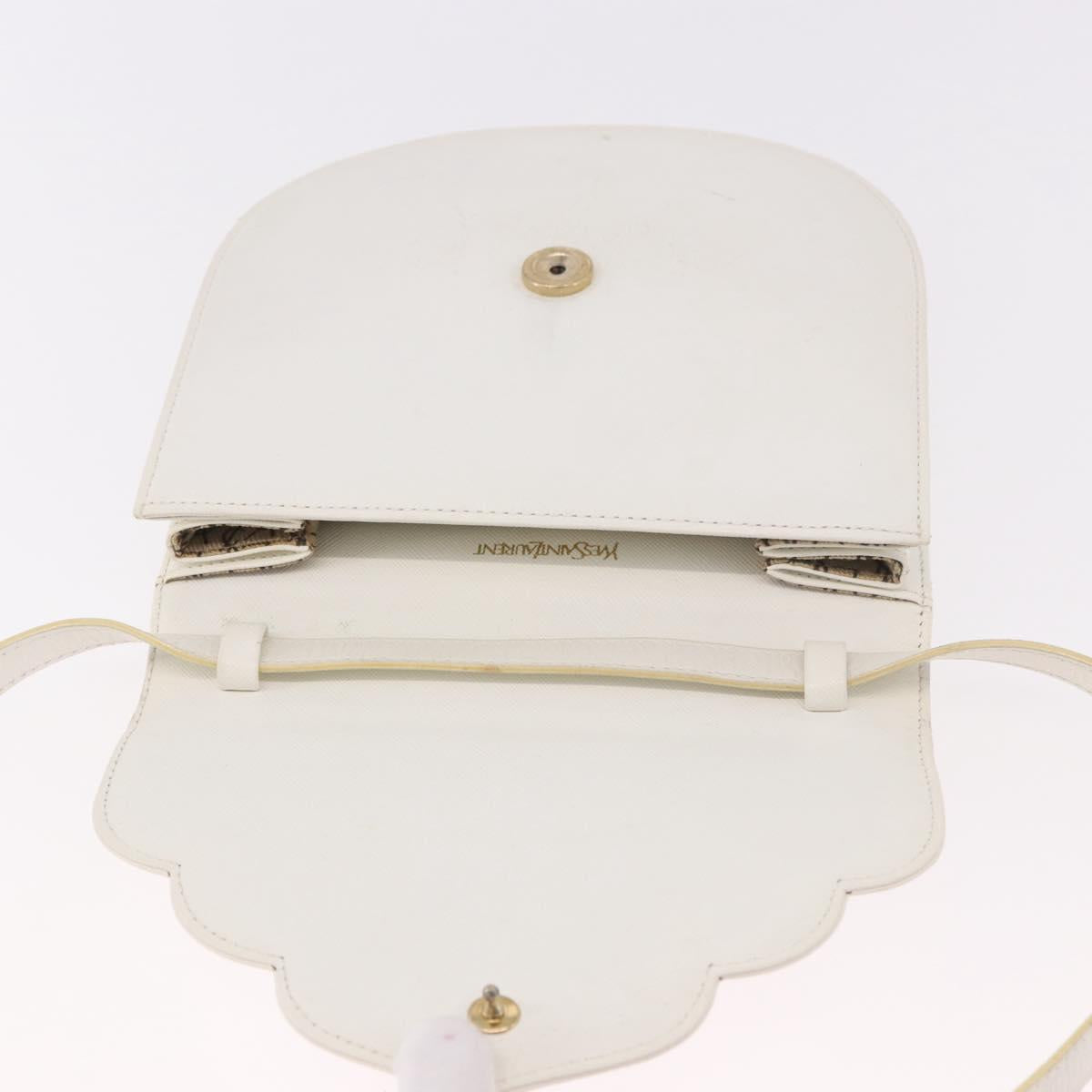 SAINT LAURENT Leather Shoulder Bag White Gold Auth 187920A