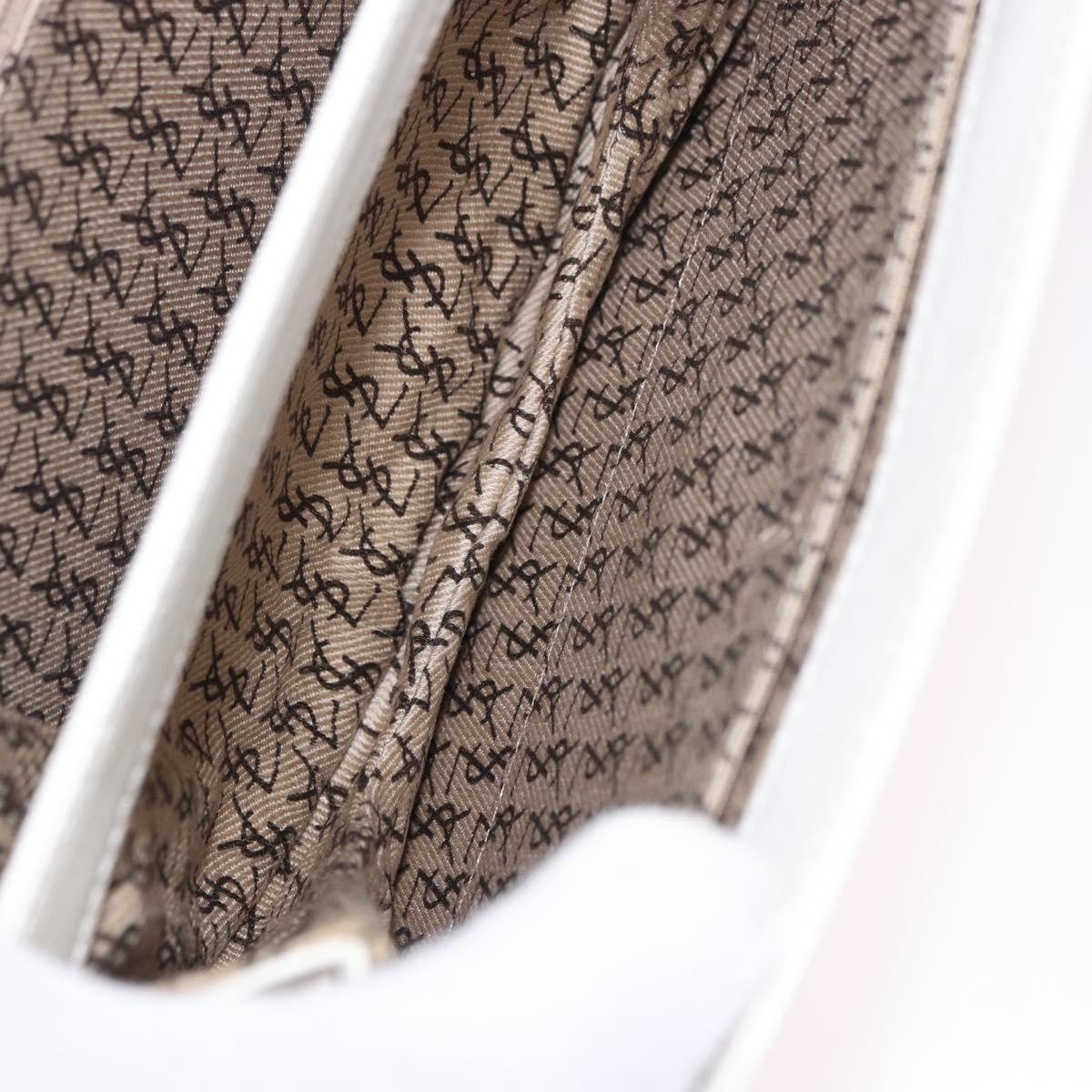 SAINT LAURENT Leather Shoulder Bag White Gold Auth 187920A