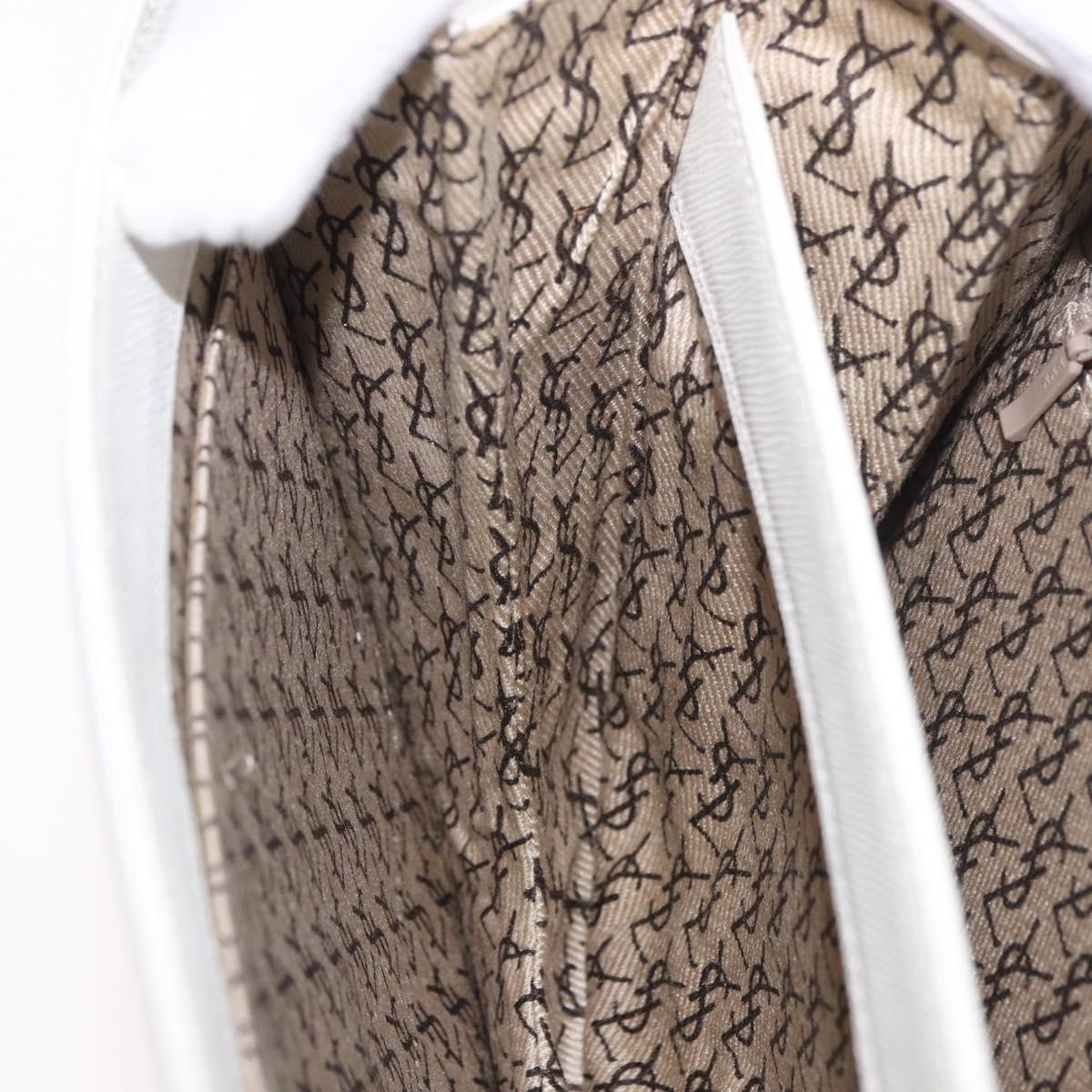 SAINT LAURENT Leather Shoulder Bag White Gold Auth 187920A