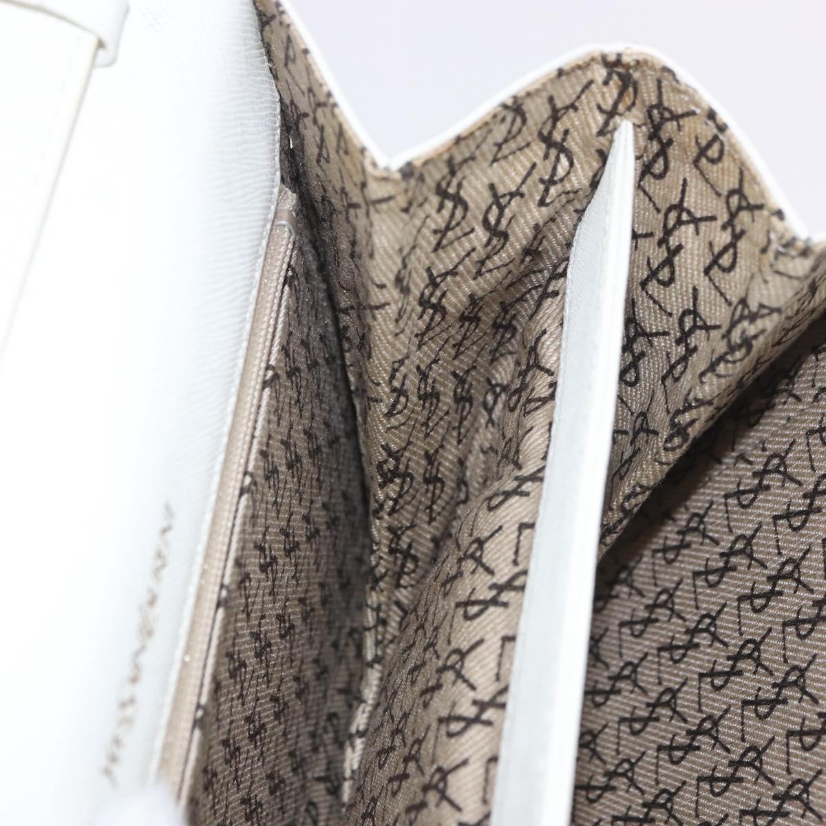 SAINT LAURENT Leather Shoulder Bag White Gold Auth 187920A