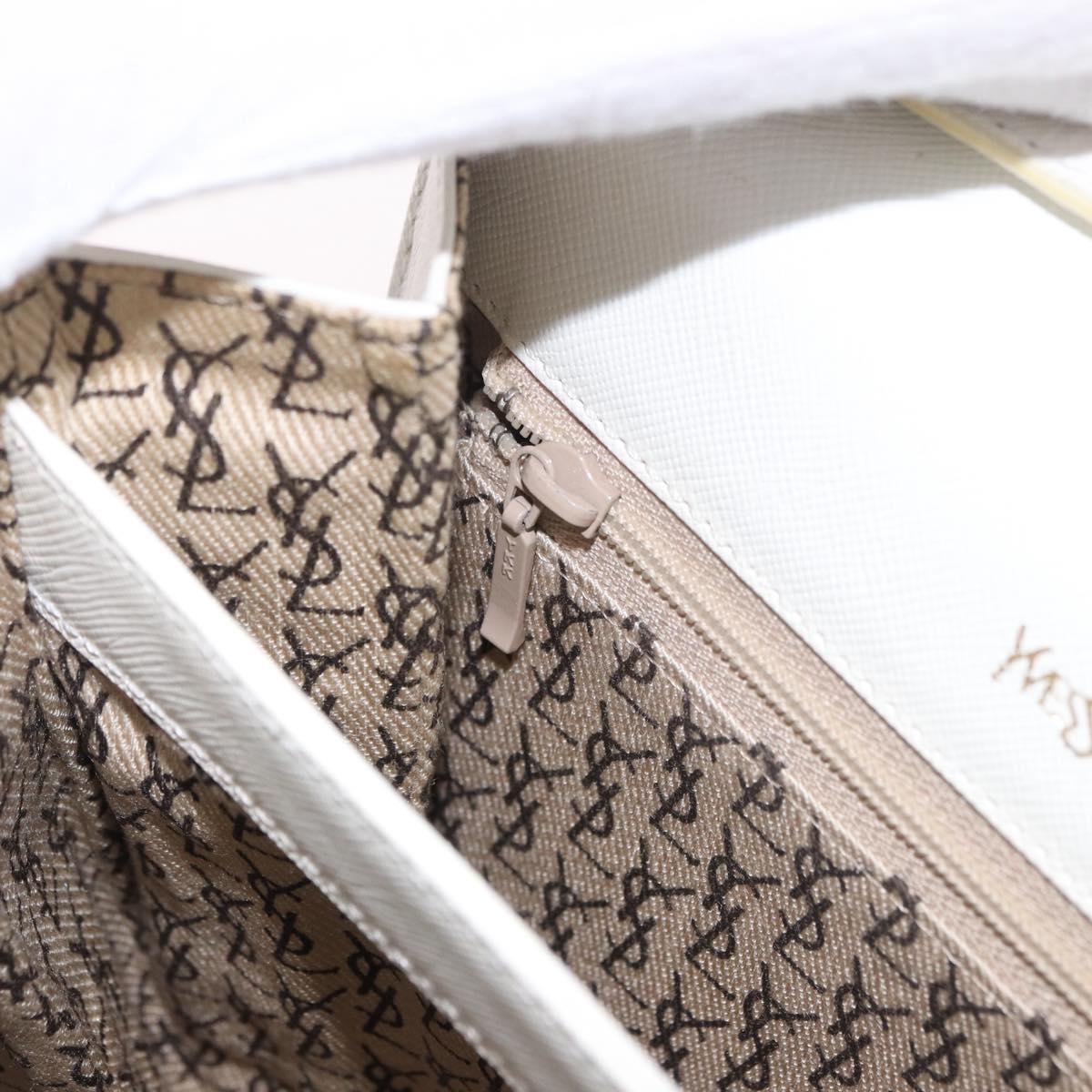 SAINT LAURENT Leather Shoulder Bag White Gold Auth 187920A
