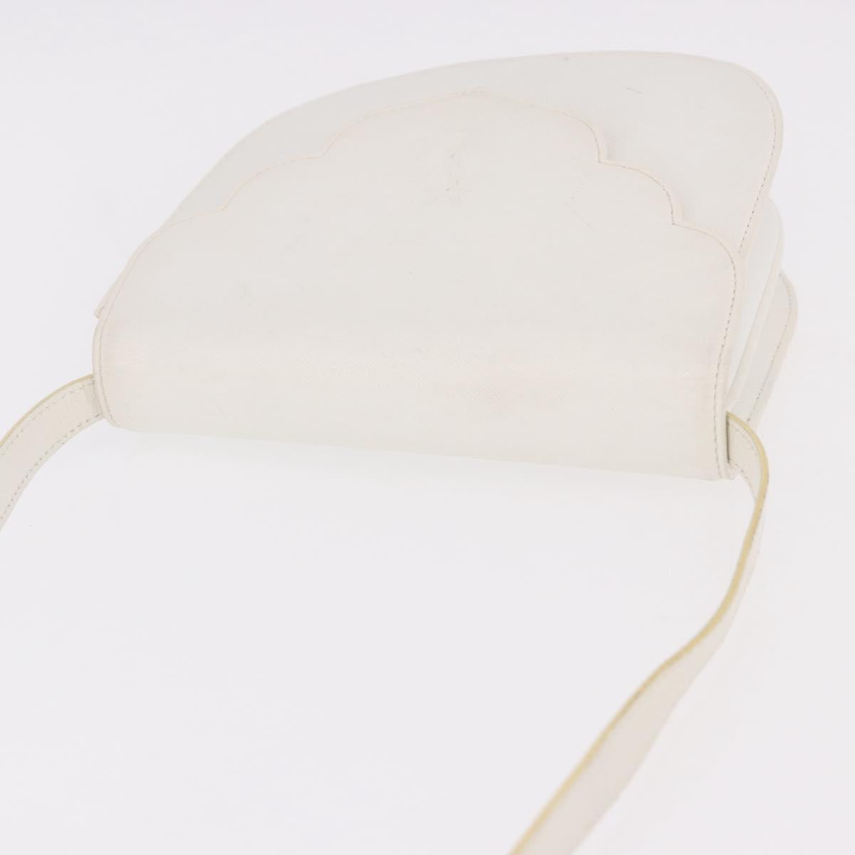 SAINT LAURENT Leather Shoulder Bag White Gold Auth 187920A