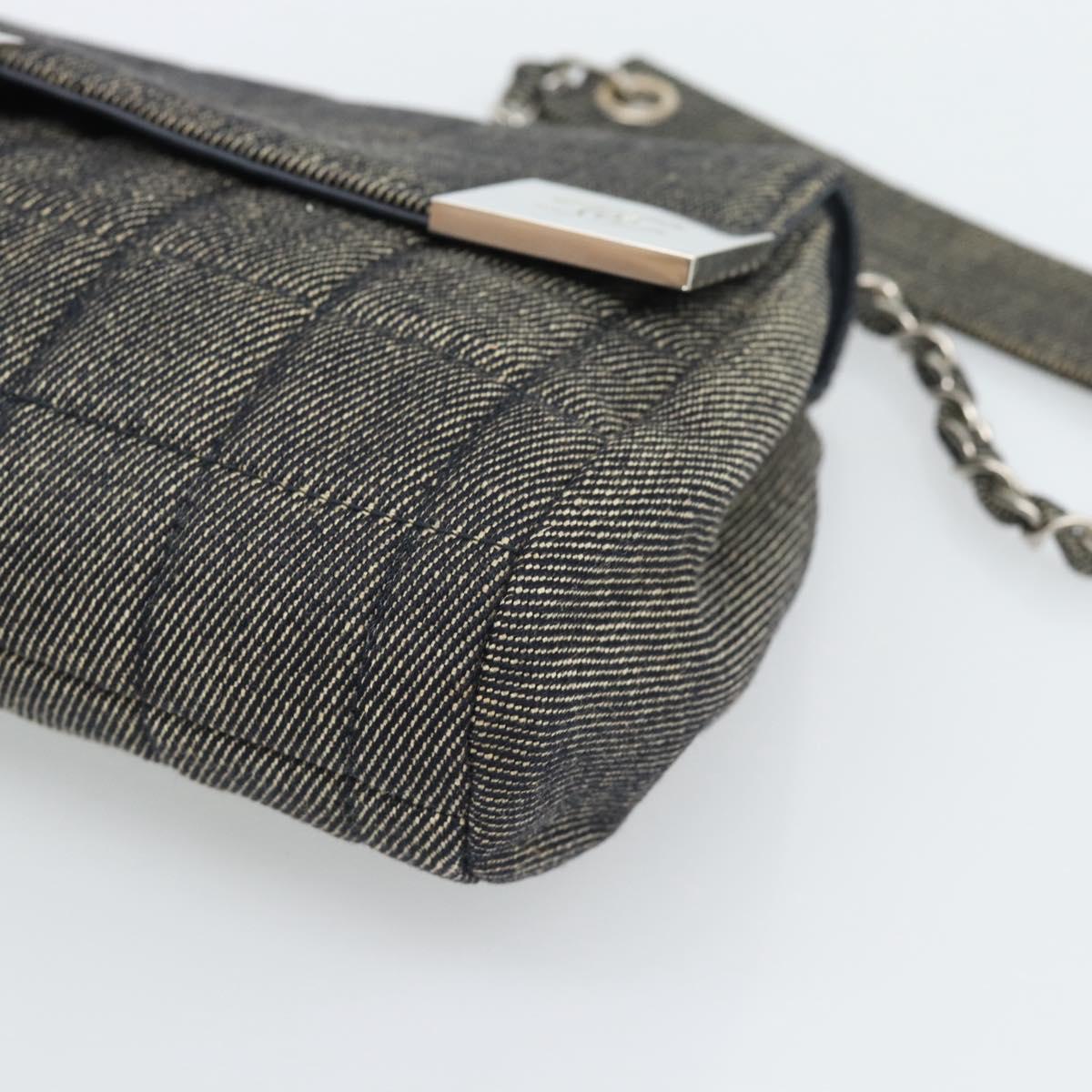 CHANEL Choco Bar Shoulder Bag Canvas Gray Silver CC Auth 187921V