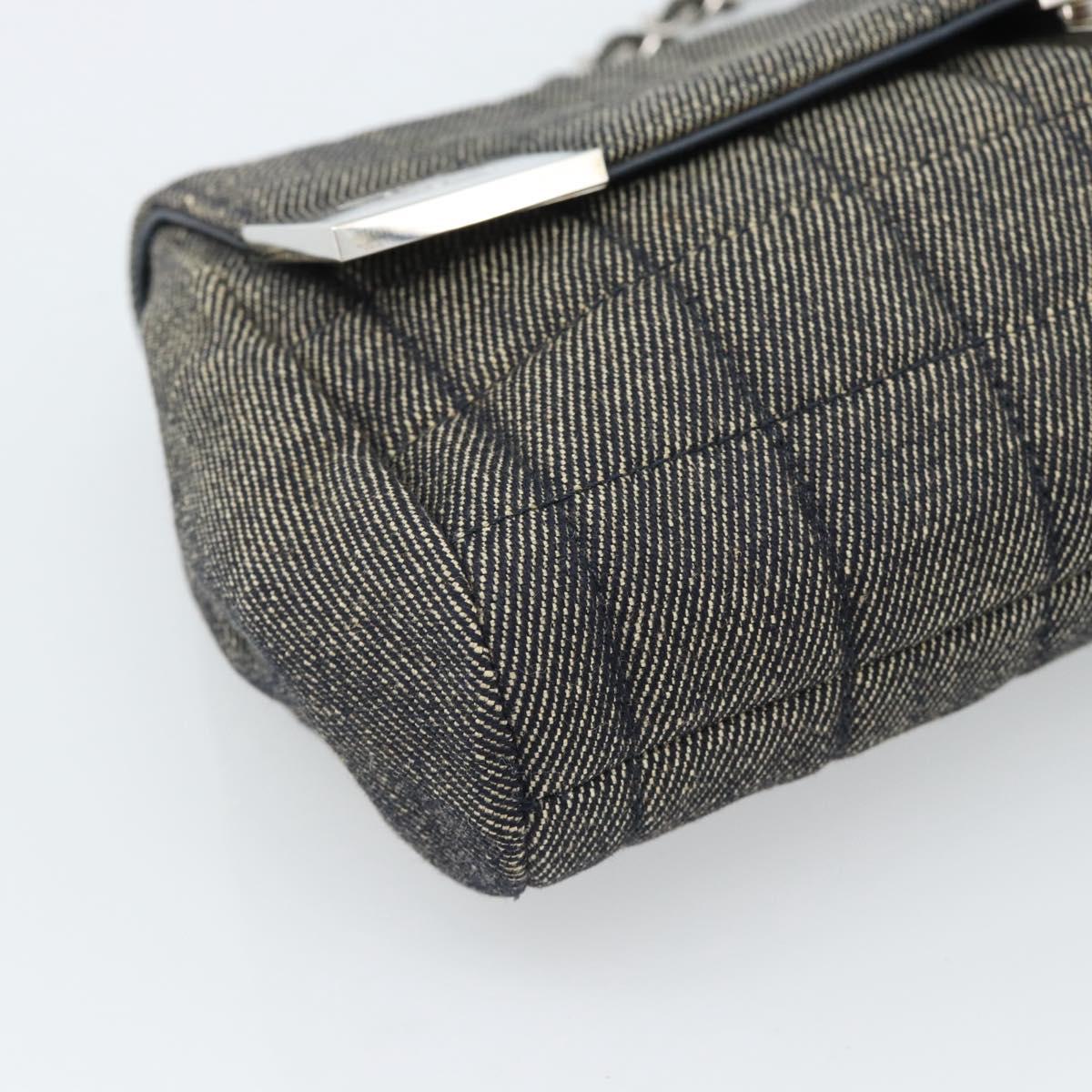CHANEL Choco Bar Shoulder Bag Canvas Gray Silver CC Auth 187921V