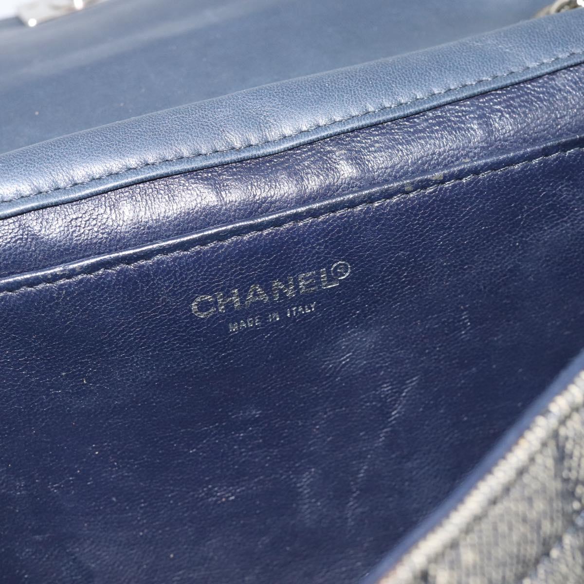 CHANEL Choco Bar Shoulder Bag Canvas Gray Silver CC Auth 187921V