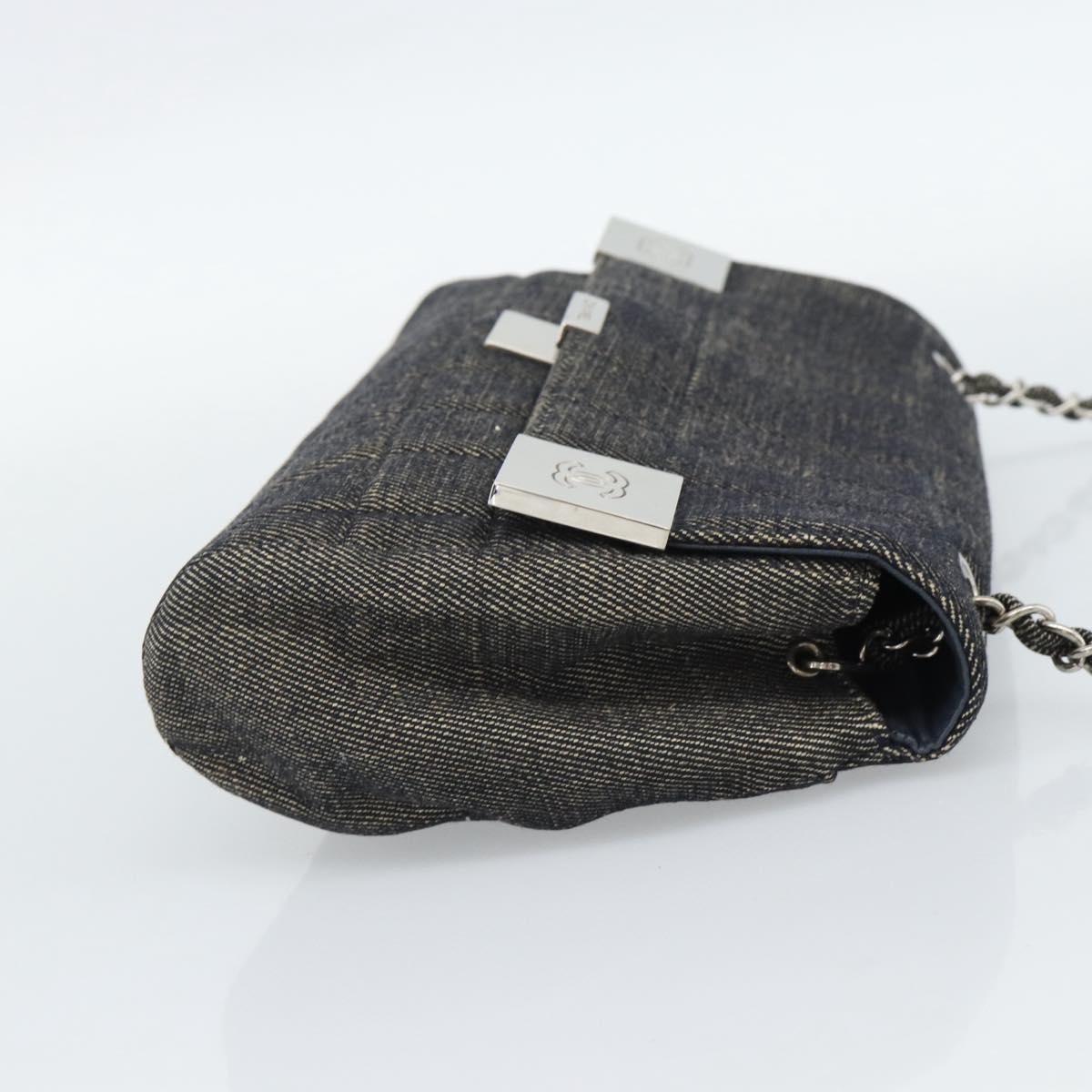 CHANEL Choco Bar Shoulder Bag Canvas Gray Silver CC Auth 187921V