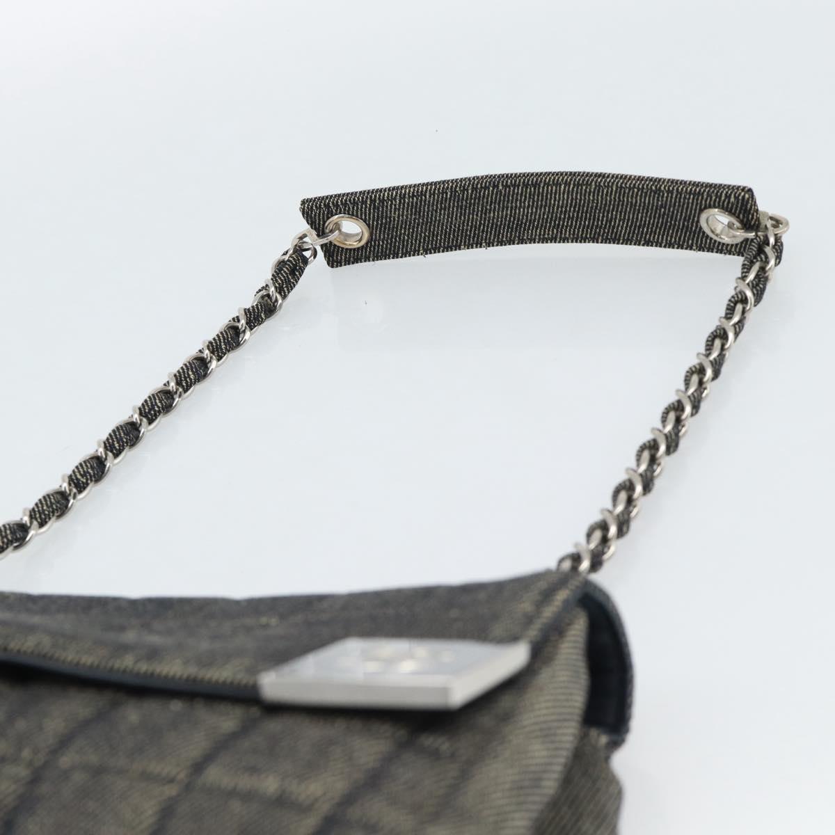 CHANEL Choco Bar Shoulder Bag Canvas Gray Silver CC Auth 187921V