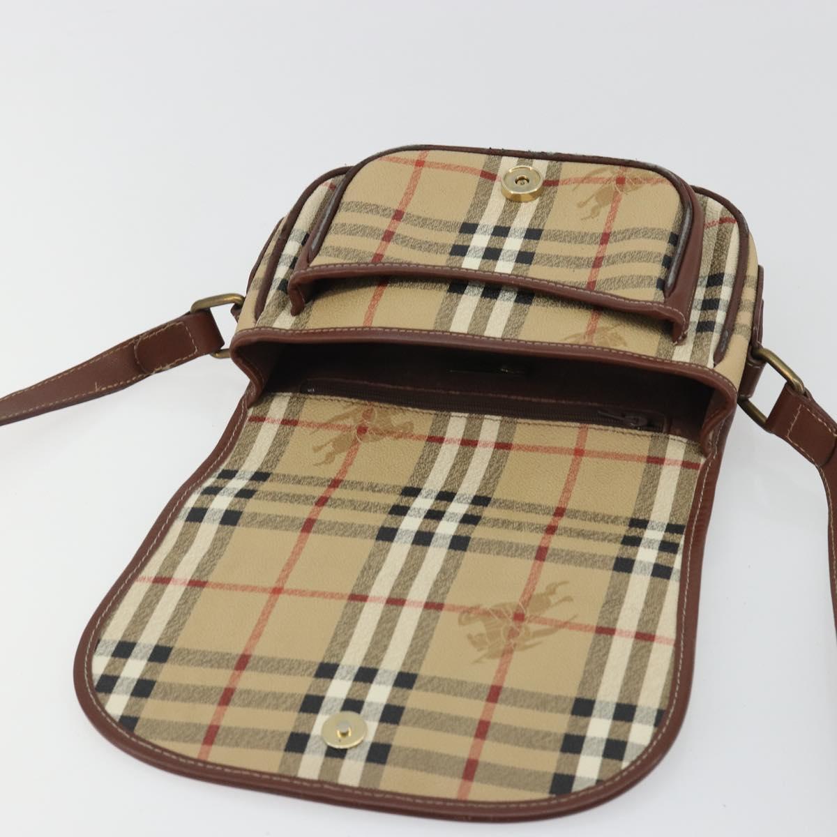 Burberrys Nova Check Shoulder Bag PVC Beige Gold Auth 187924