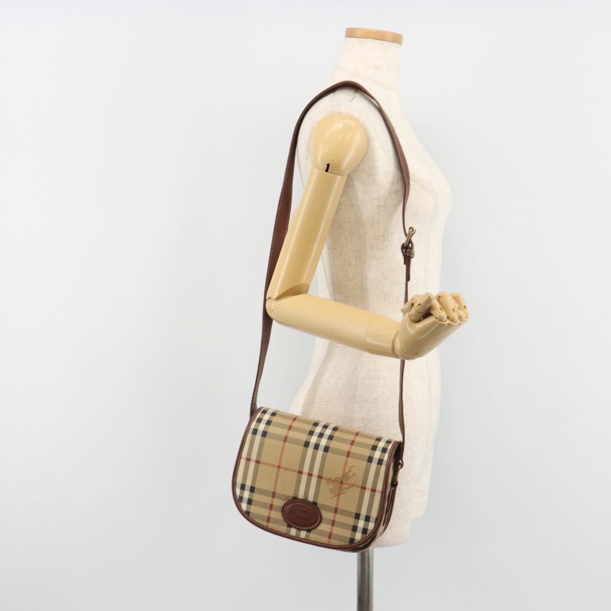 Burberrys Nova Check Shoulder Bag PVC Beige Gold Auth 187924