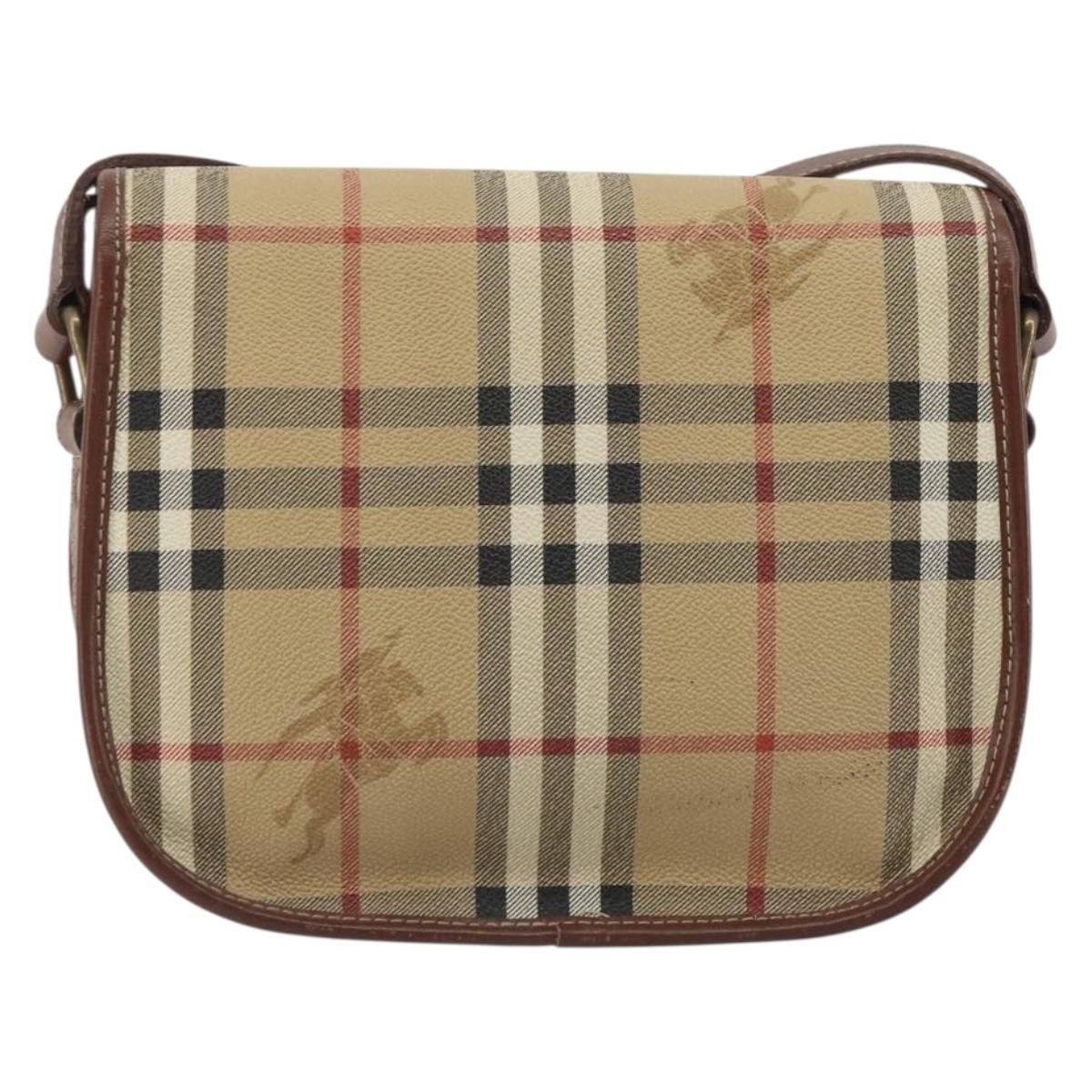 Burberrys Nova Check Shoulder Bag PVC Beige Gold Auth 187924