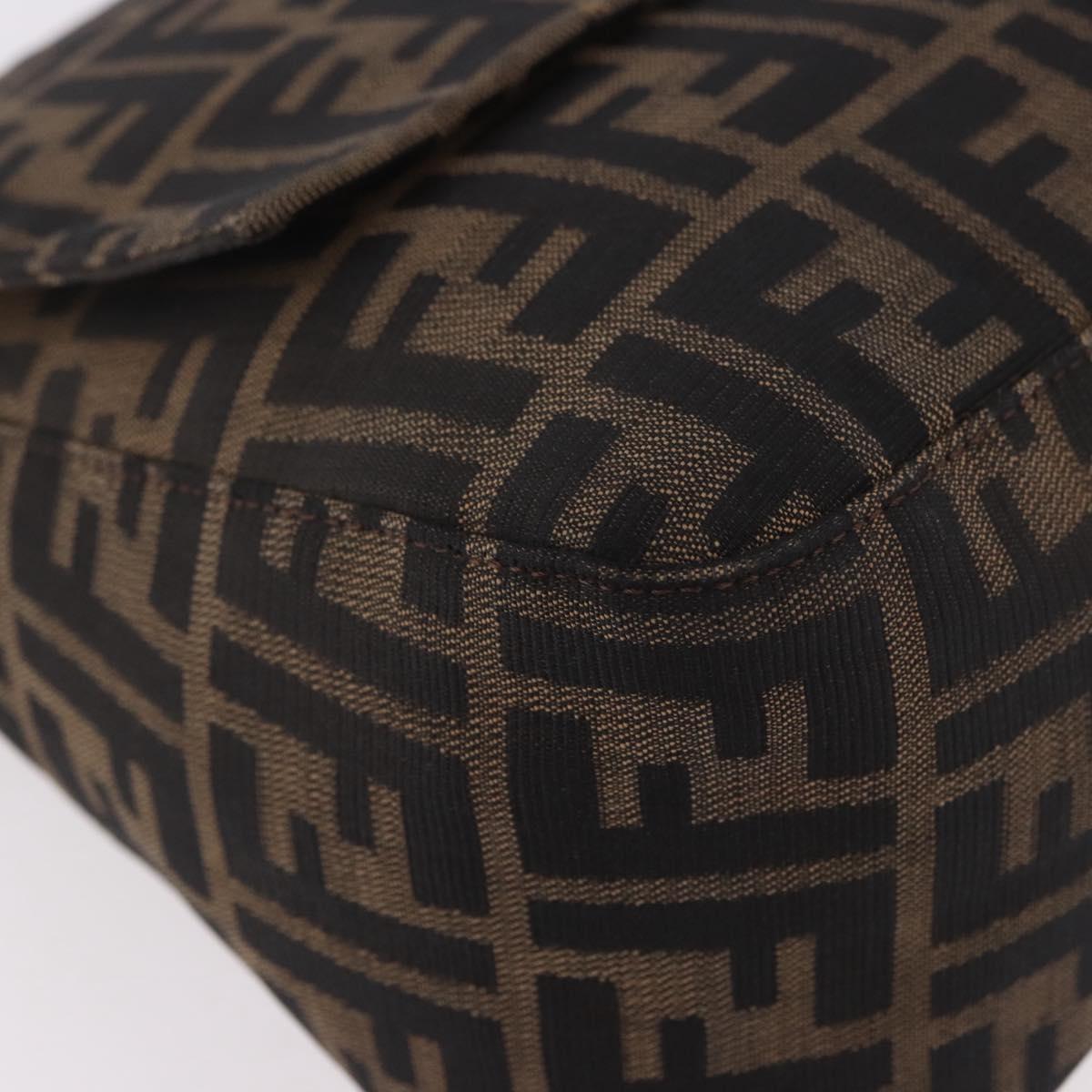 FENDI Mamma Baguette Zucca Canvas Shoulder Bag Brown Silver Auth 187925A