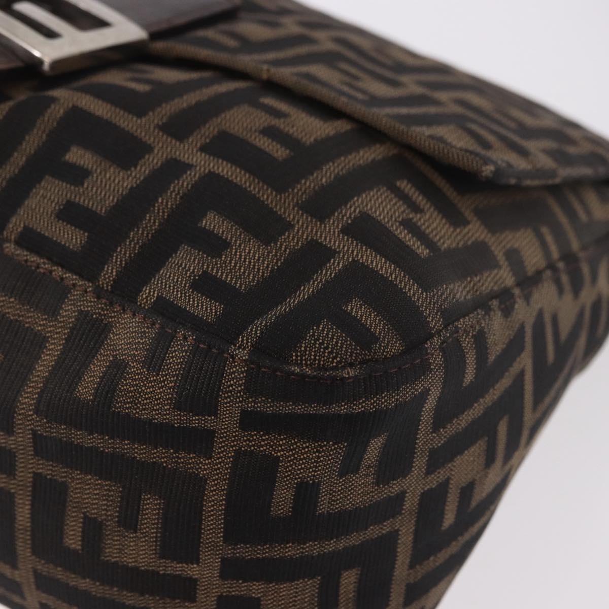 FENDI Mamma Baguette Zucca Canvas Shoulder Bag Brown Silver Auth 187925A