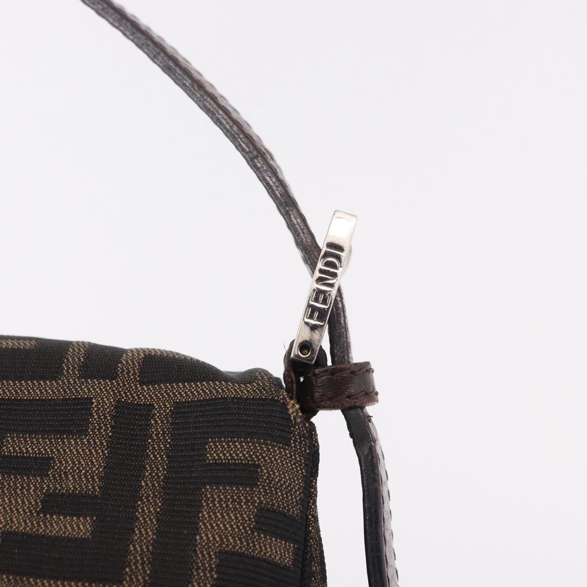 FENDI Mamma Baguette Zucca Canvas Shoulder Bag Brown Silver Auth 187925A