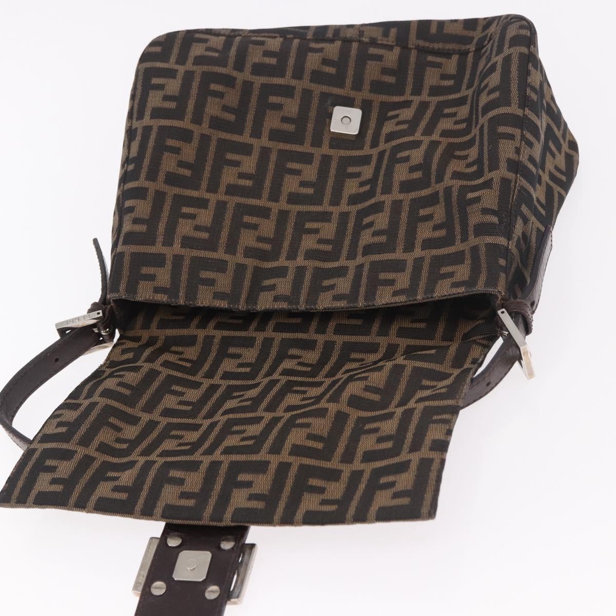 FENDI Mamma Baguette Zucca Canvas Shoulder Bag Brown Silver Auth 187925A