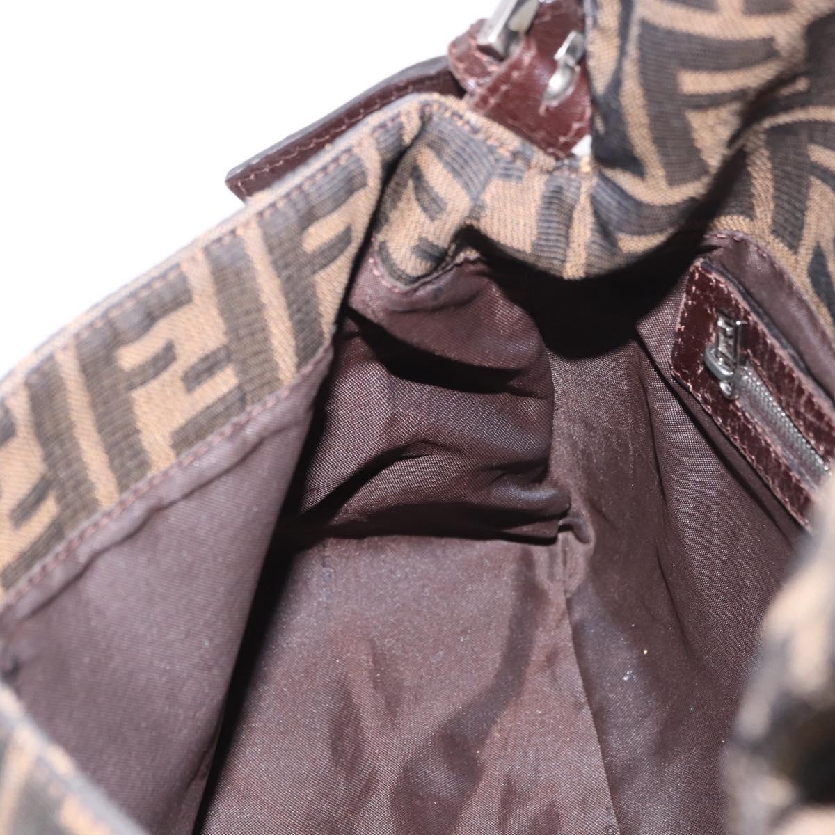 FENDI Mamma Baguette Zucca Canvas Shoulder Bag Brown Silver Auth 187925A