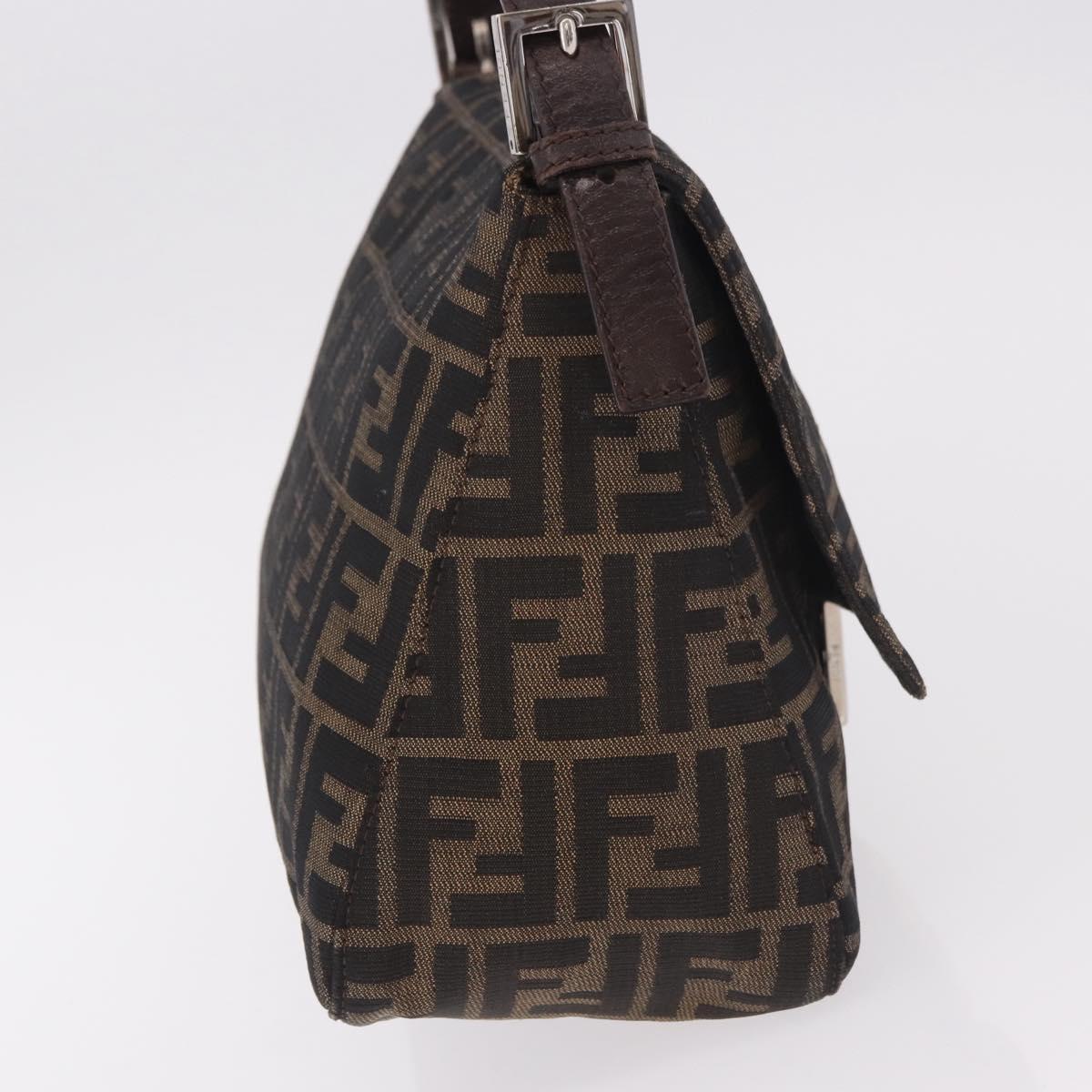 FENDI Mamma Baguette Zucca Canvas Shoulder Bag Brown Silver Auth 187925A