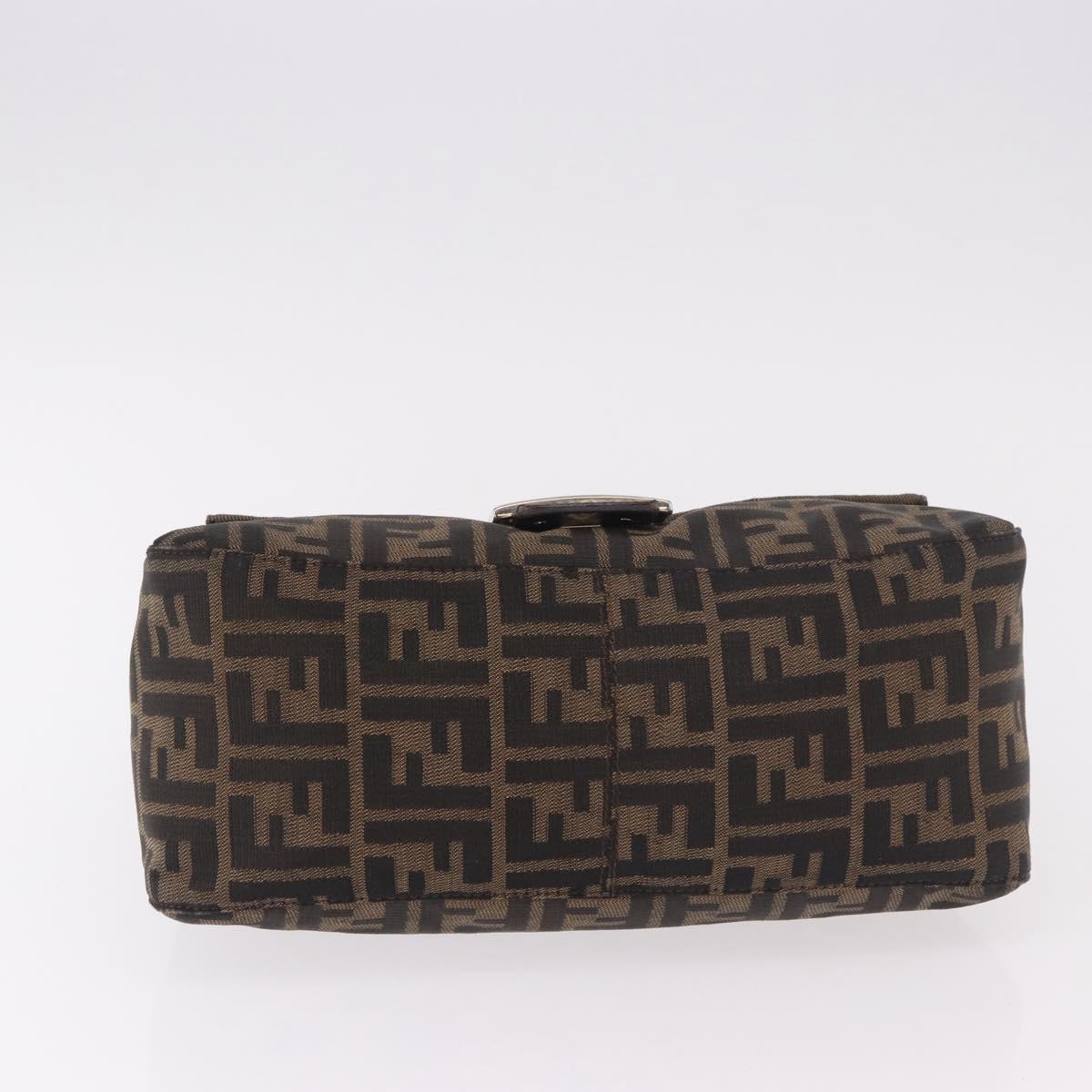 FENDI Mamma Baguette Zucca Canvas Shoulder Bag Brown Silver Auth 187925A