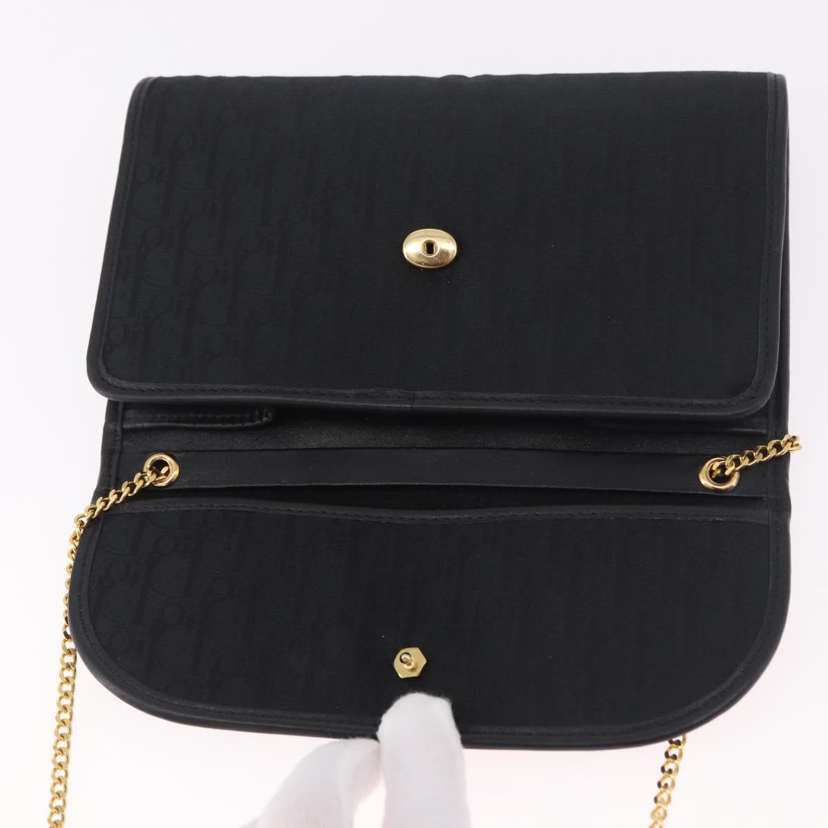 Christian Dior Trotter Canvas Chain Shoulder Bag Black Gold Auth 187926V