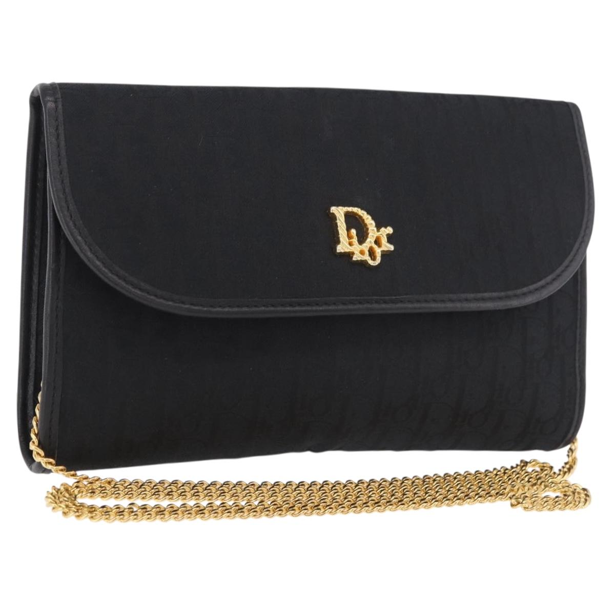 Christian Dior Trotter Canvas Chain Shoulder Bag Black Gold Auth 187926V