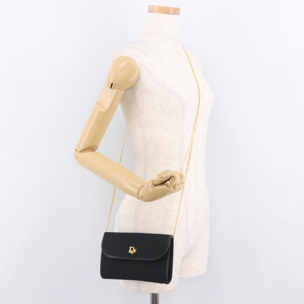 Christian Dior Trotter Canvas Chain Shoulder Bag Black Gold Auth 187926V