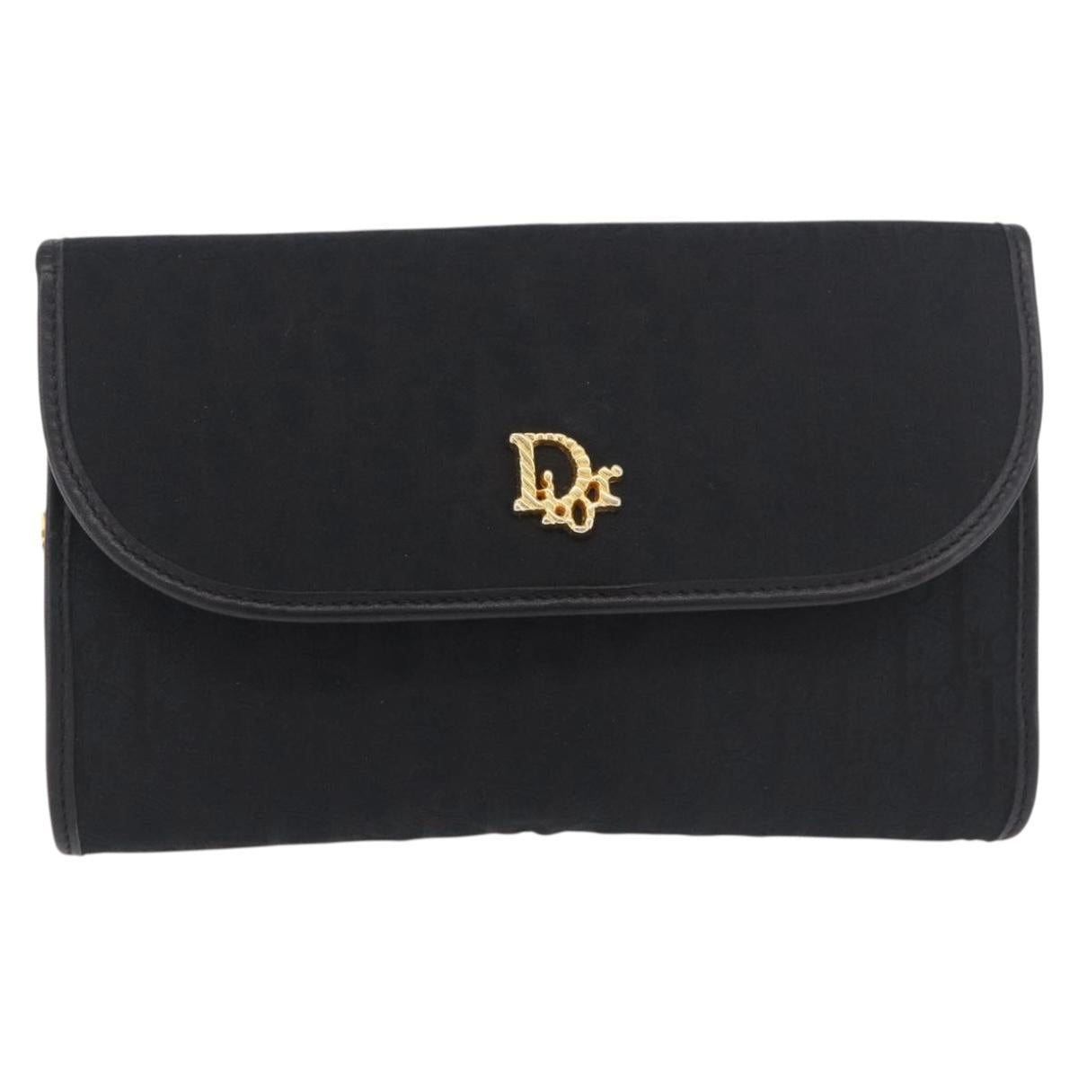 Christian Dior Trotter Canvas Chain Shoulder Bag Black Gold Auth 187926V